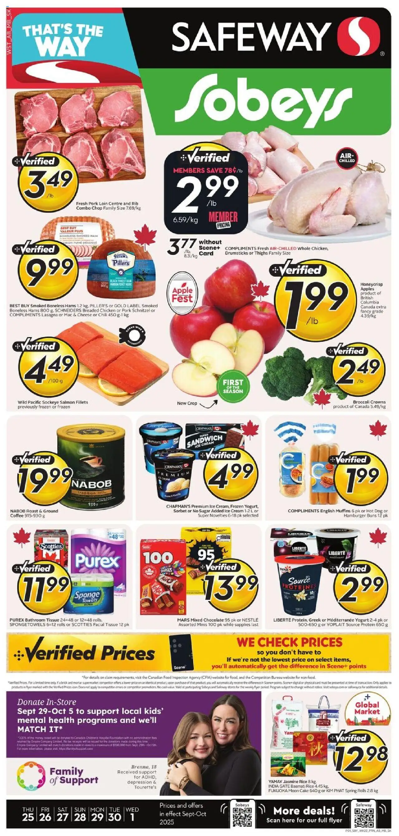 Sobeys flyer valid from 25.09.2025 | Page: 1 | Products: Cheese, Yogurt, Ham, Pork
