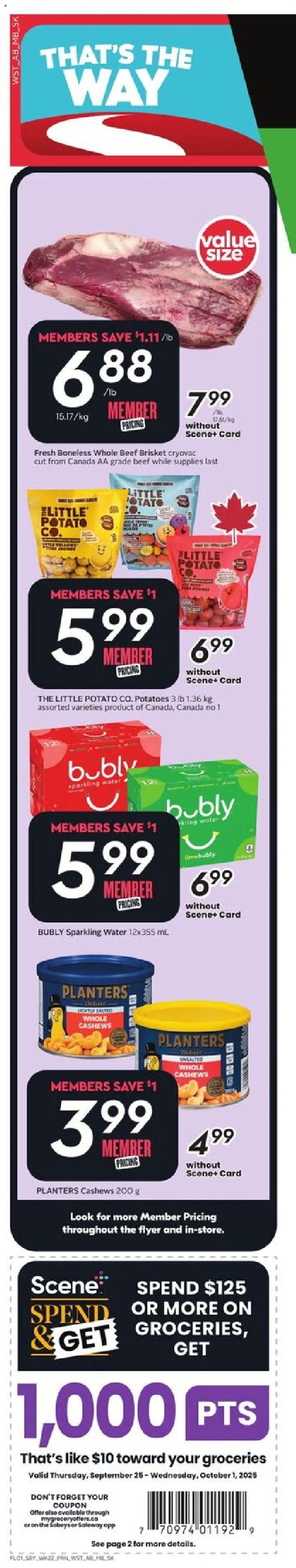 Sobeys flyer valid from 25.09.2025 | Page: 2 | Products: Beef, Potatoes