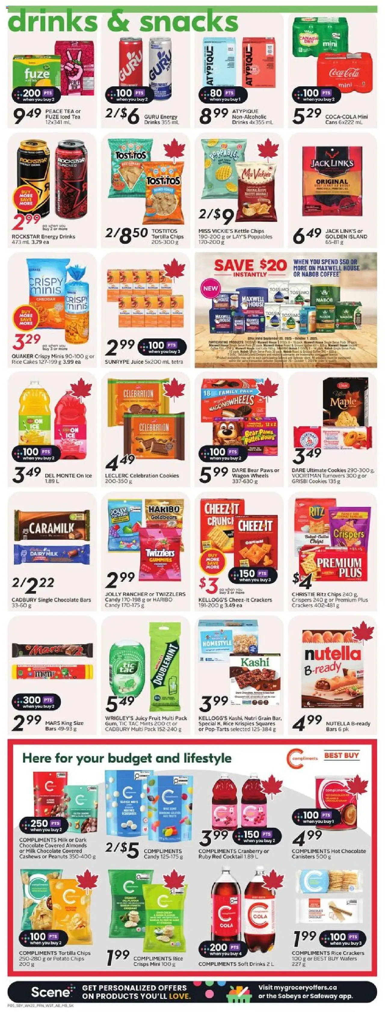 Sobeys flyer valid from 25.09.2025 | Page: 9 | Products: Tea, Chips, Cookies, Chocolate
