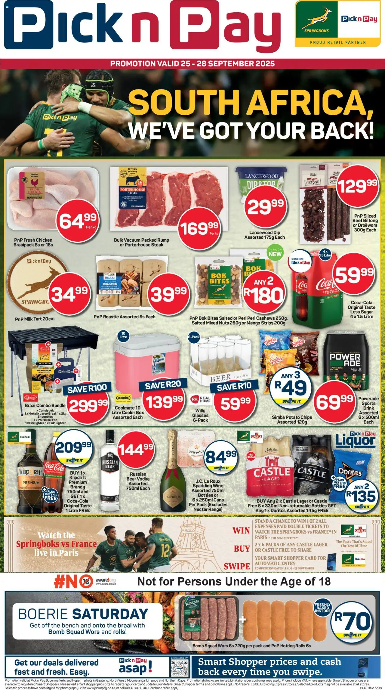 New Pick n Pay catalogue – valid from 25.09.2025 | Page: 1 | Products: Cooler, Beer, Chicken, Nuts