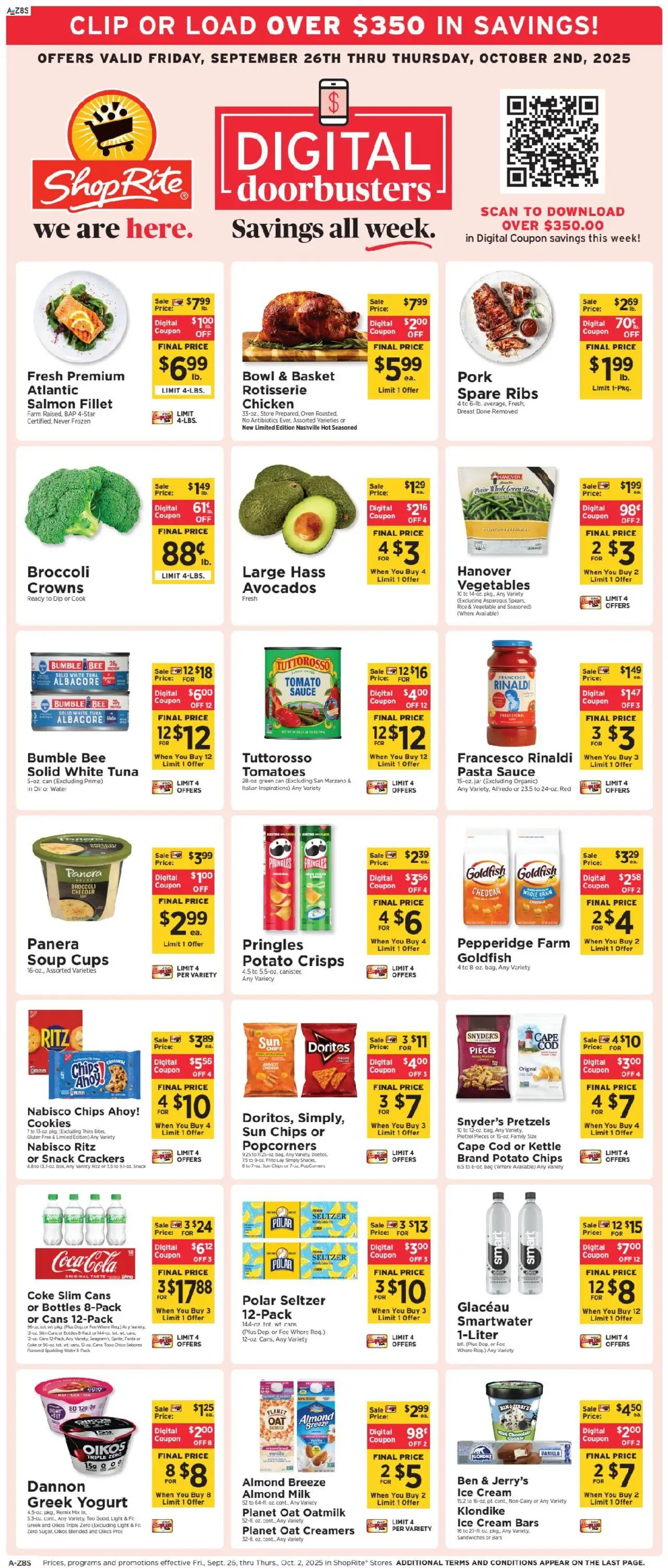 ShopRite Weekly Ad 2 - valid from 26.09.2025 | Page: 1 | Products: Pasta, Cookies, Water, Vegetables