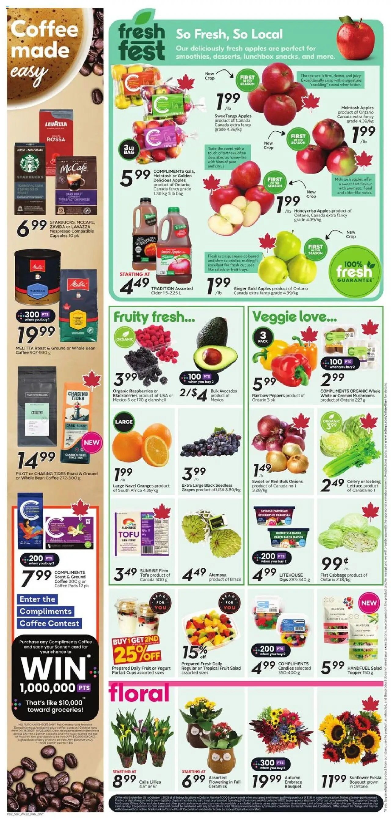 Sobeys flyer valid from 25.09.2025 | Page: 5 | Products: Candies, Coffee, Apples, Oranges