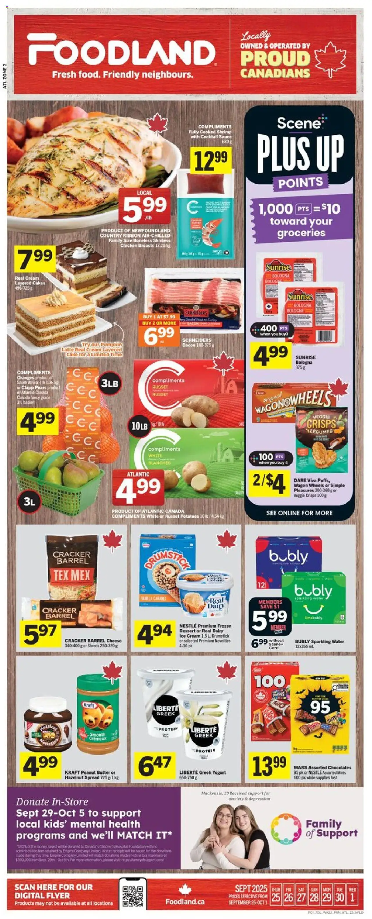Foodland flyer valid from 25.09.2025 | Page: 1 | Products: Cream, Pumpkin, Chicken, Oranges