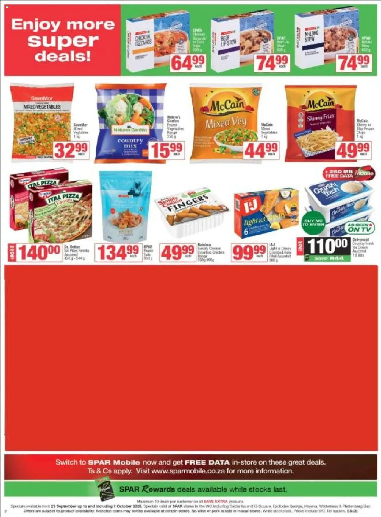 New Spar catalogue – valid from 23.09.2025 | Page: 2 | Products: Pizza, Wine, Chicken, Beef