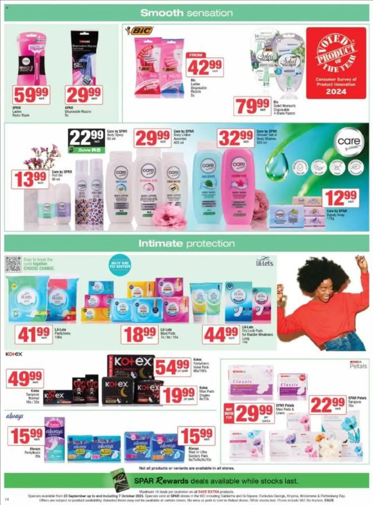 New Spar catalogue – valid from 23.09.2025 | Page: 14 | Products: Corn, Shower, Razors, Lotion