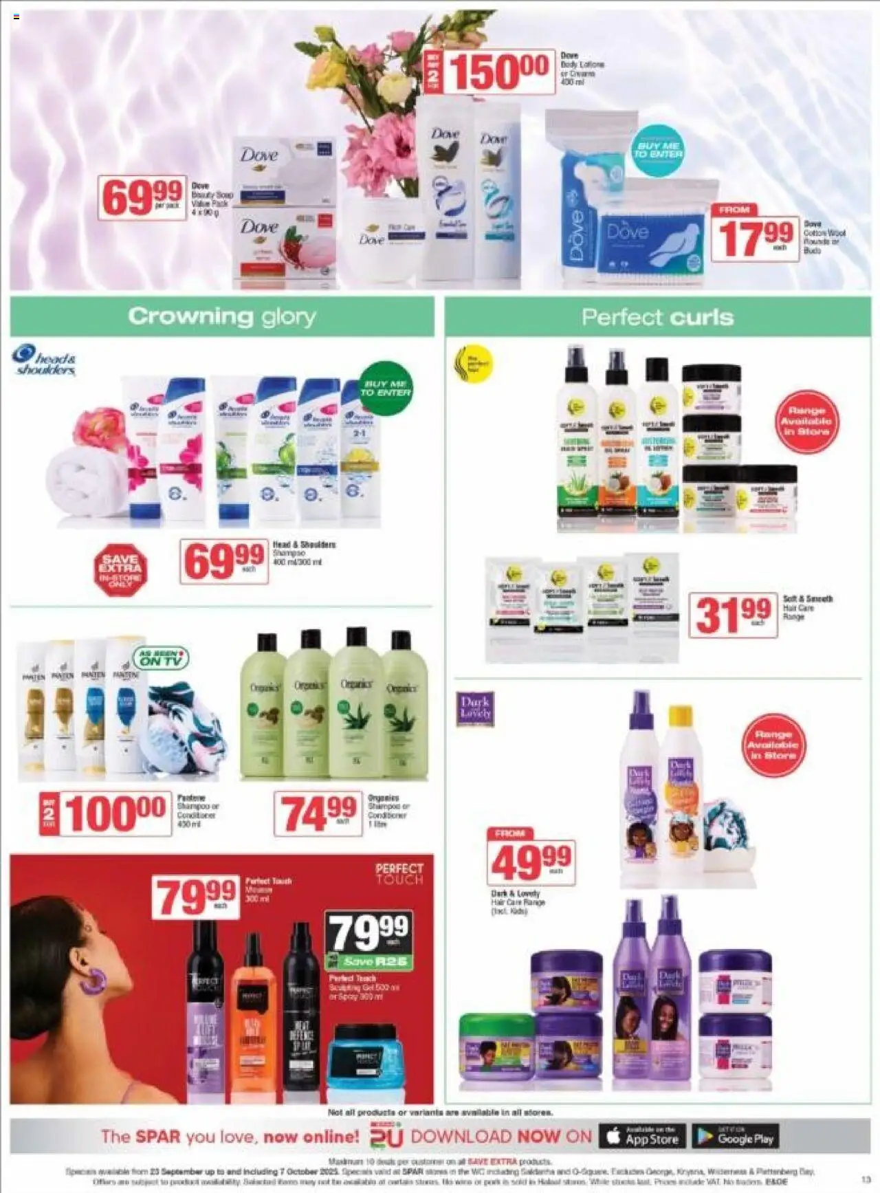New Spar catalogue – valid from 23.09.2025 | Page: 13 | Products: TV, Shampoo, Conditioner, Lotion