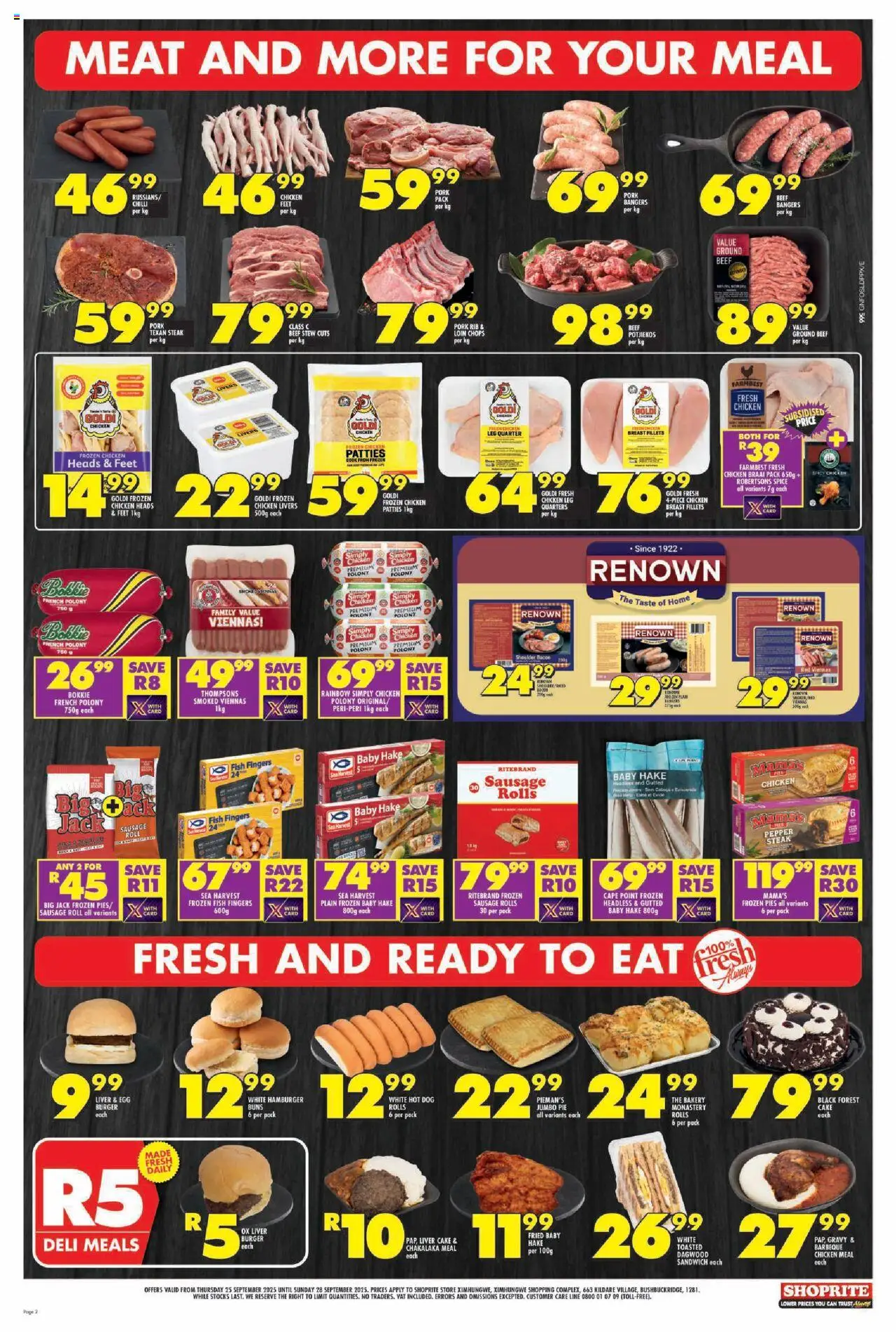 New Shoprite catalogue – valid from 25.09.2025 | Page: 2 | Products: Bakery, Steak, Buns, Fish