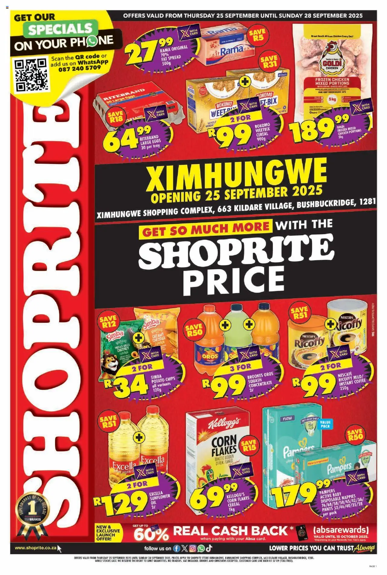 New Shoprite catalogue – valid from 25.09.2025 | Page: 1 | Products: Corn, Chutney, Phone, Coffee