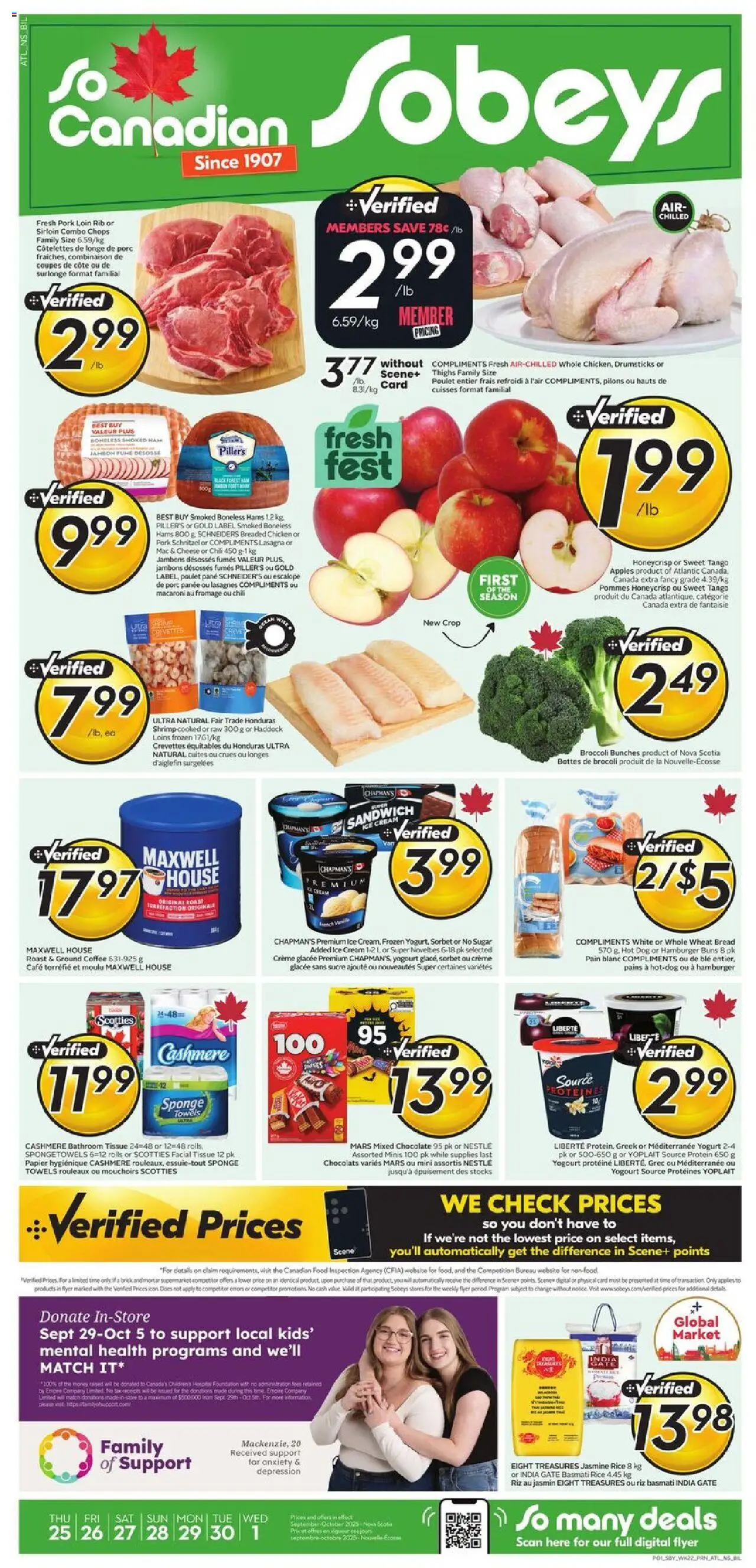 Sobeys flyer valid from 25.09.2025 | Page: 1 | Products: Rice, Sponge, Cheese, Coffee