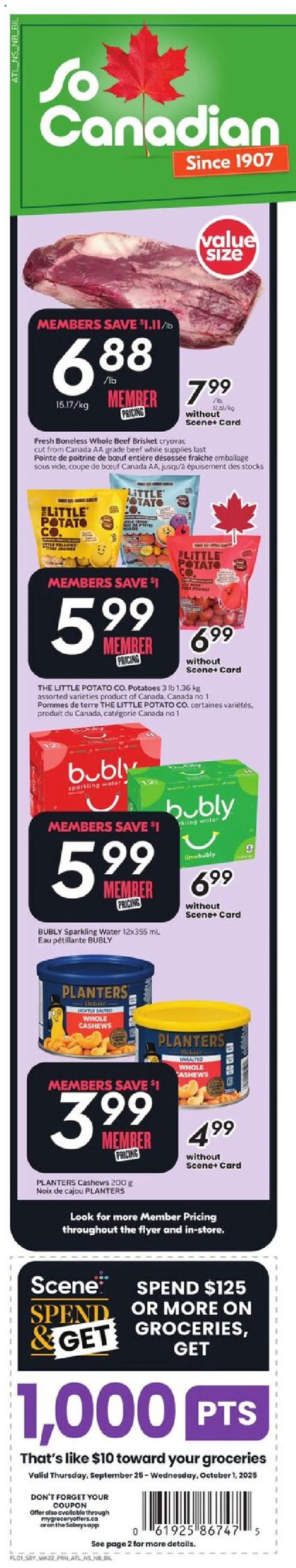 Sobeys flyer valid from 25.09.2025 | Page: 2 | Products: Beef, Potatoes