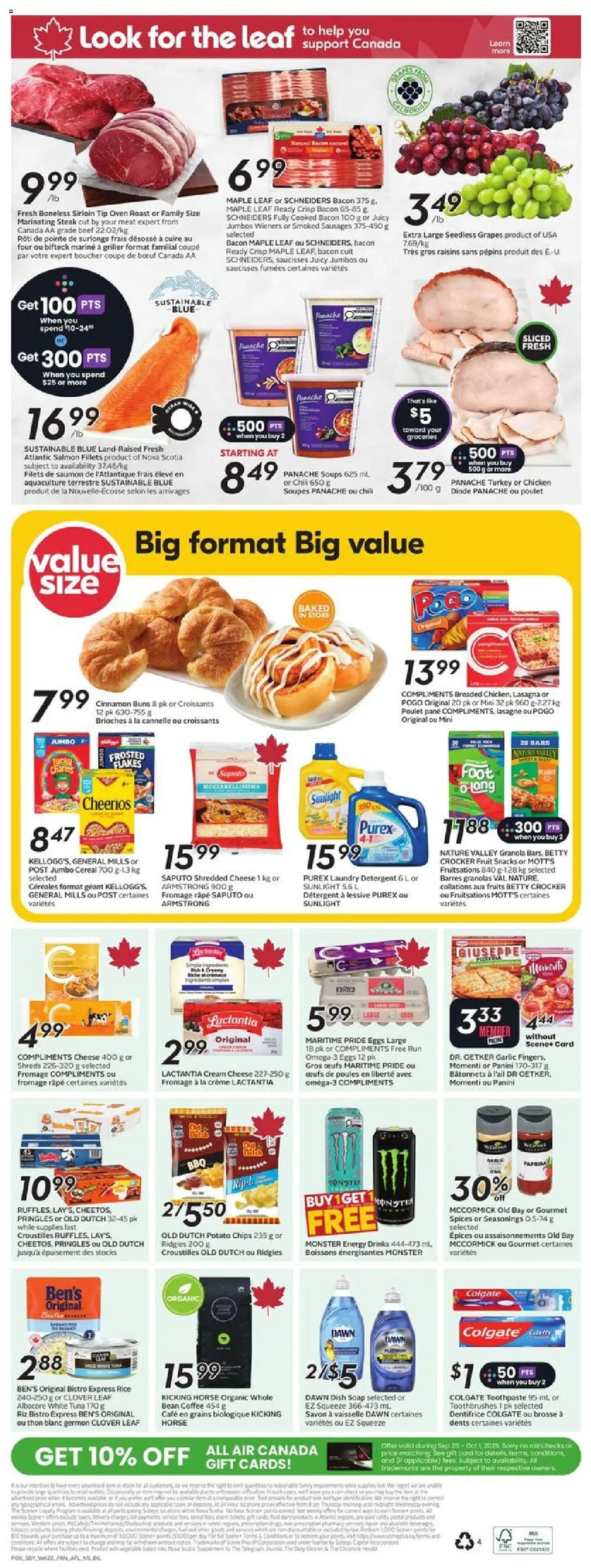 Sobeys flyer valid from 25.09.2025 | Page: 4 | Products: Beef, Toothpaste, Eggs, Chicken