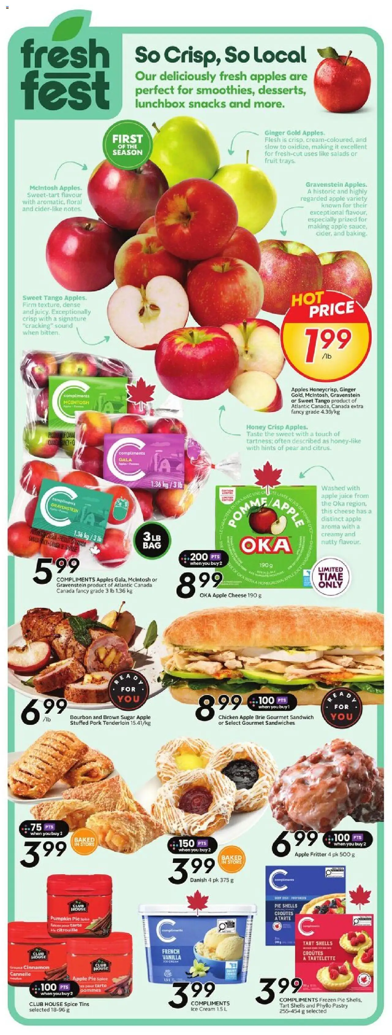Sobeys flyer valid from 25.09.2025 | Page: 6 | Products: Juice, Chicken, Pork, Apples