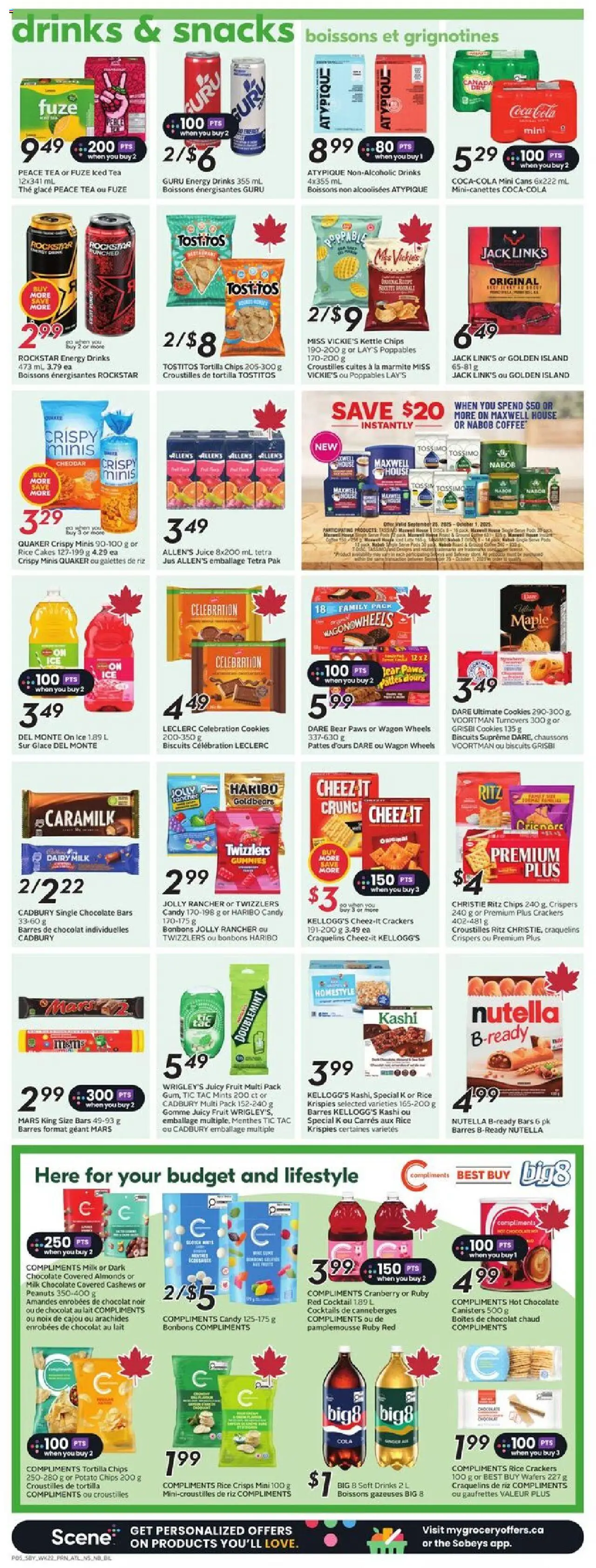 Sobeys flyer valid from 25.09.2025 | Page: 9 | Products: Tea, Chips, Kettle, Chocolate