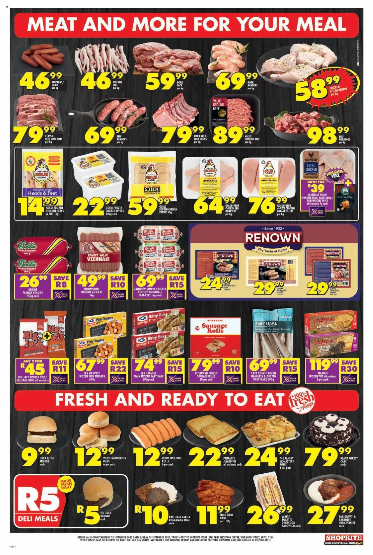 New Shoprite catalogue – valid from 25.09.2025 | Page: 2 | Products: Bakery, Fish, Sausage, Bacon