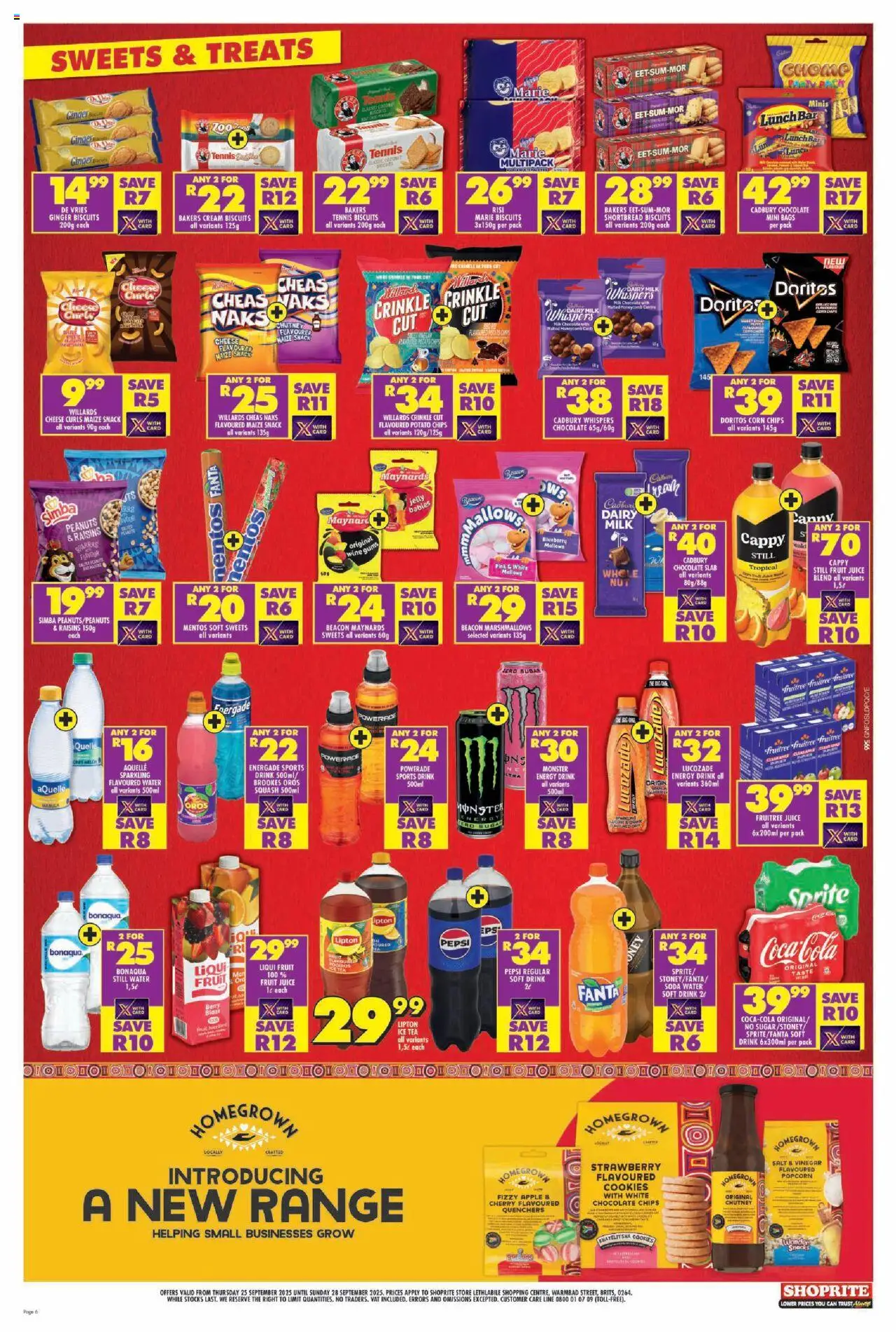 New Shoprite catalogue – valid from 25.09.2025 | Page: 6 | Products: Cheese, Tea, Snacks, Sugar