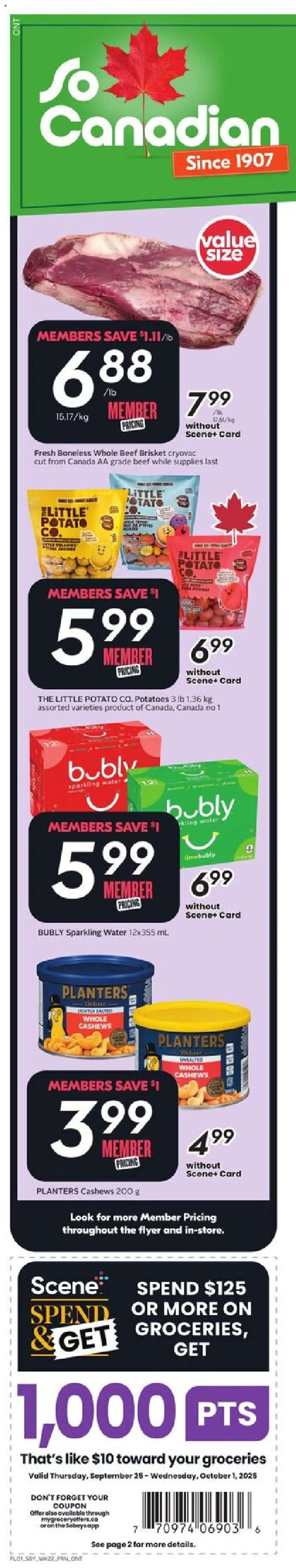 Sobeys flyer valid from 25.09.2025 | Page: 2 | Products: Beef, Potatoes