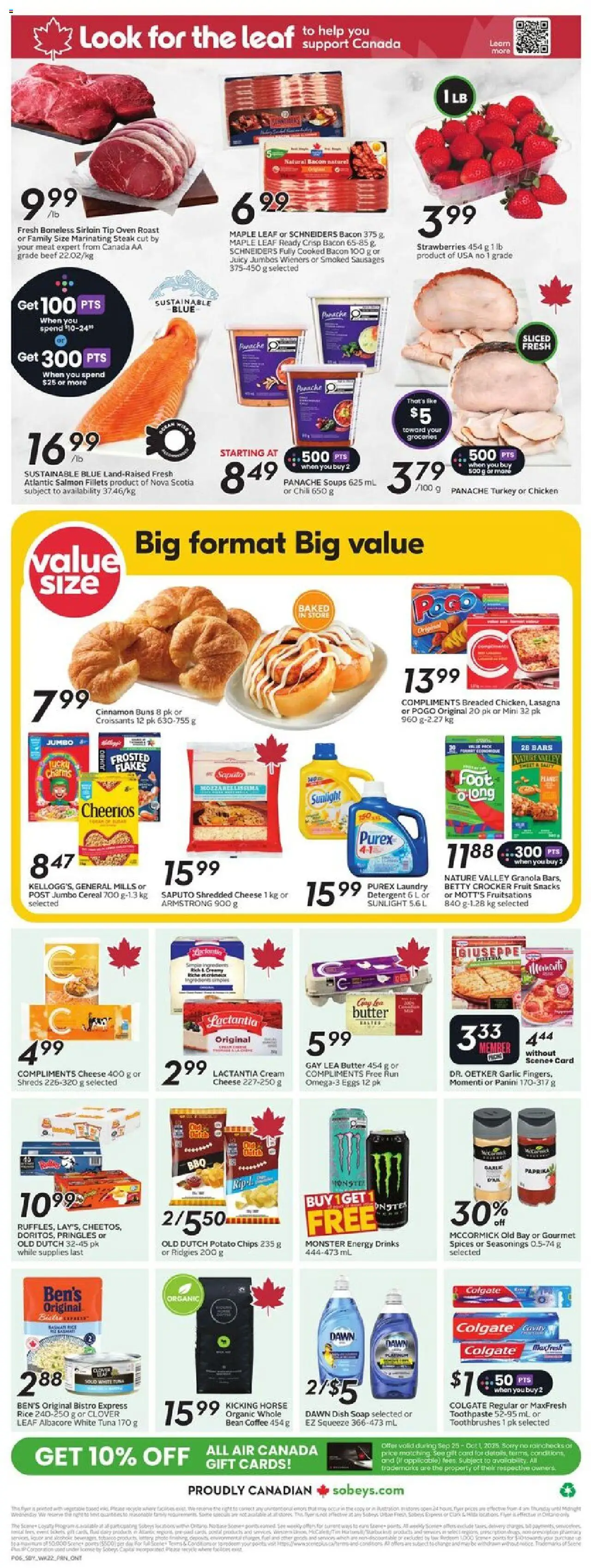 Sobeys flyer valid from 25.09.2025 | Page: 4 | Products: Strawberries, Cream, Oven, Eggs