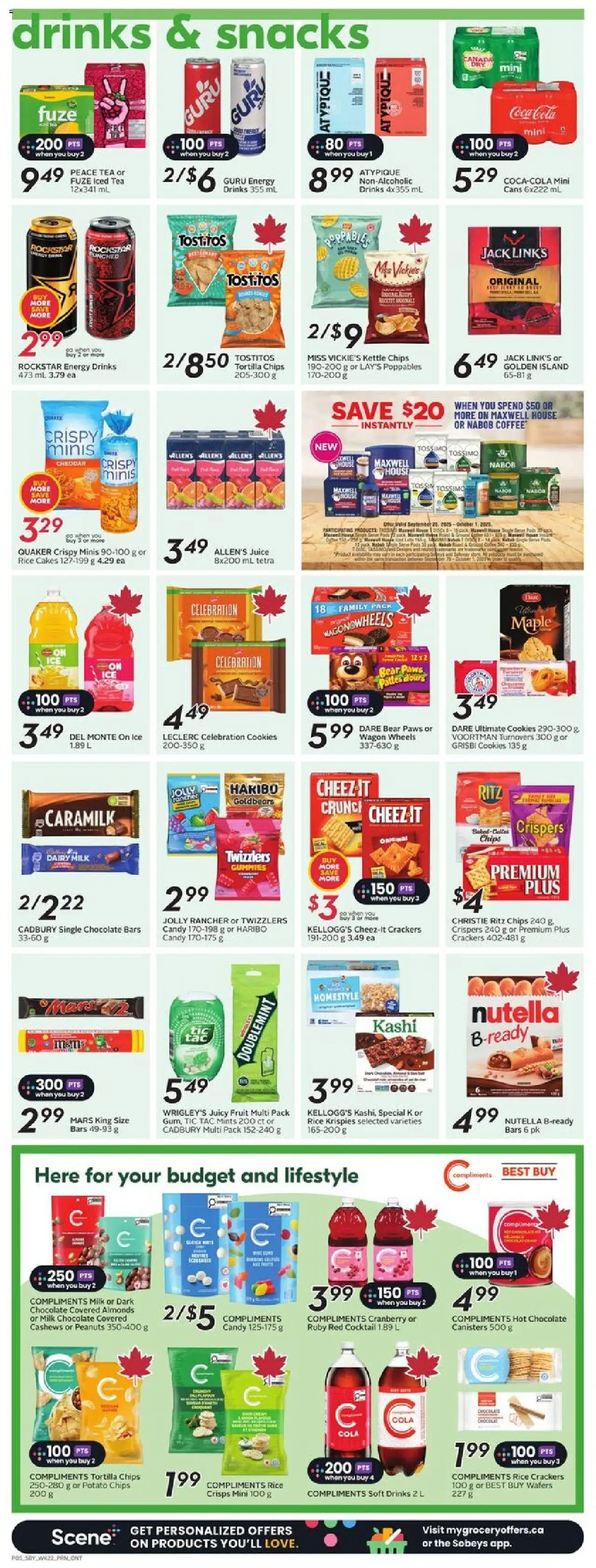 Sobeys flyer valid from 25.09.2025 | Page: 9 | Products: Rice, Chips, Cookies, Coffee