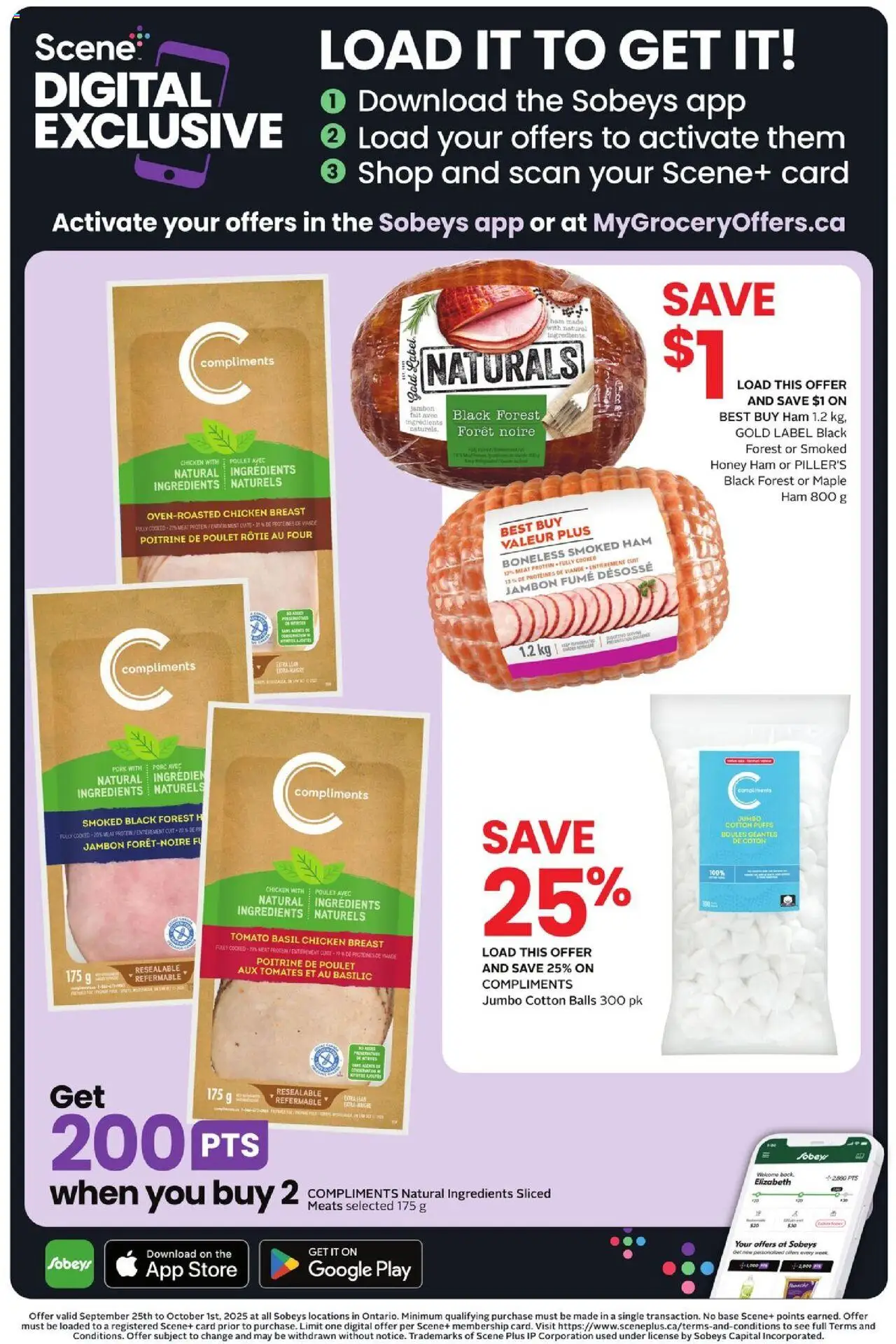 Sobeys flyer valid from 25.09.2025 | Page: 14 | Products: Ham, Chicken, Pork