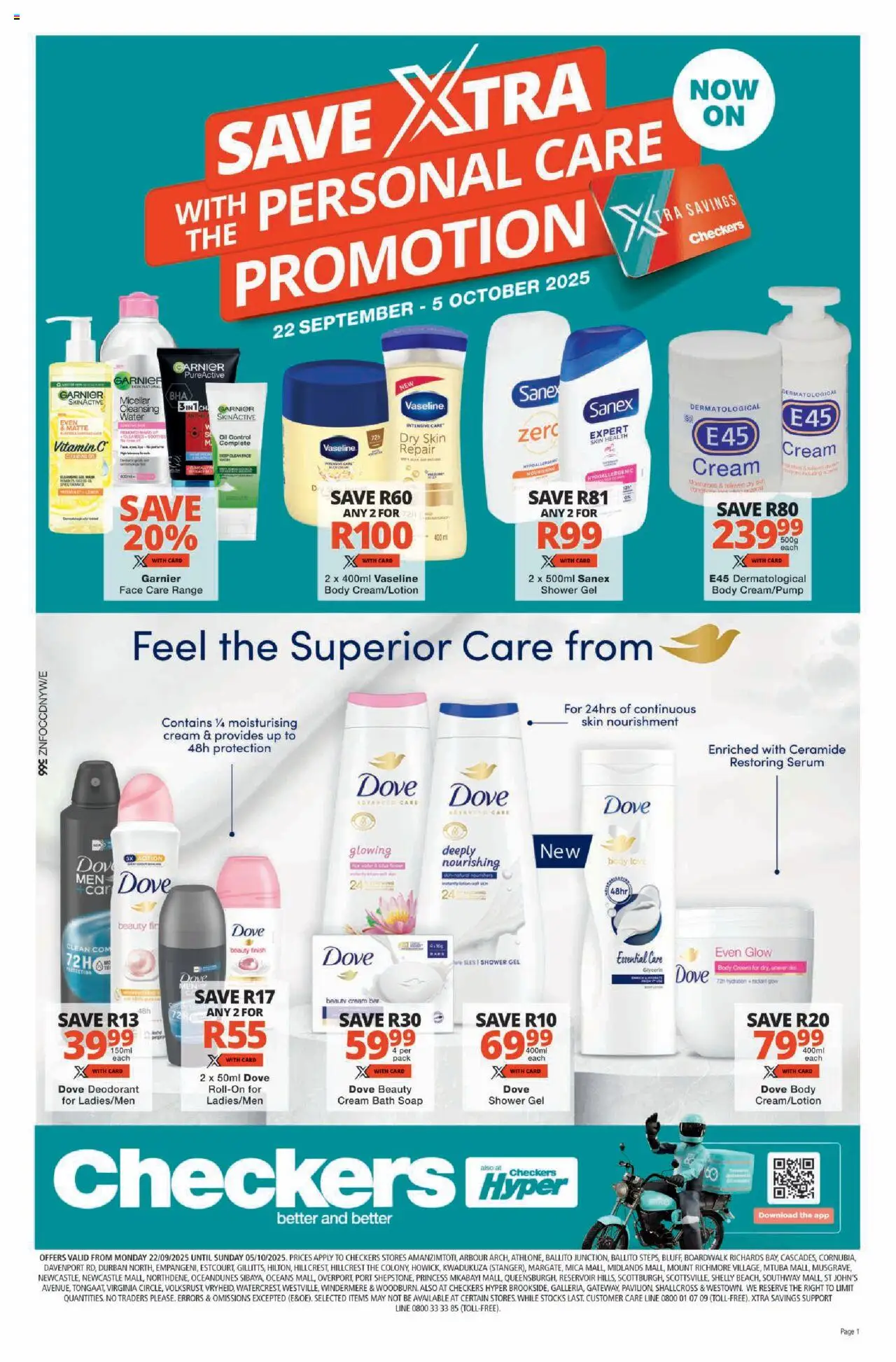 New Checkers catalogue – valid from 22.09.2025 | Page: 1 | Products: Bath, Shower, Shower gel, Water