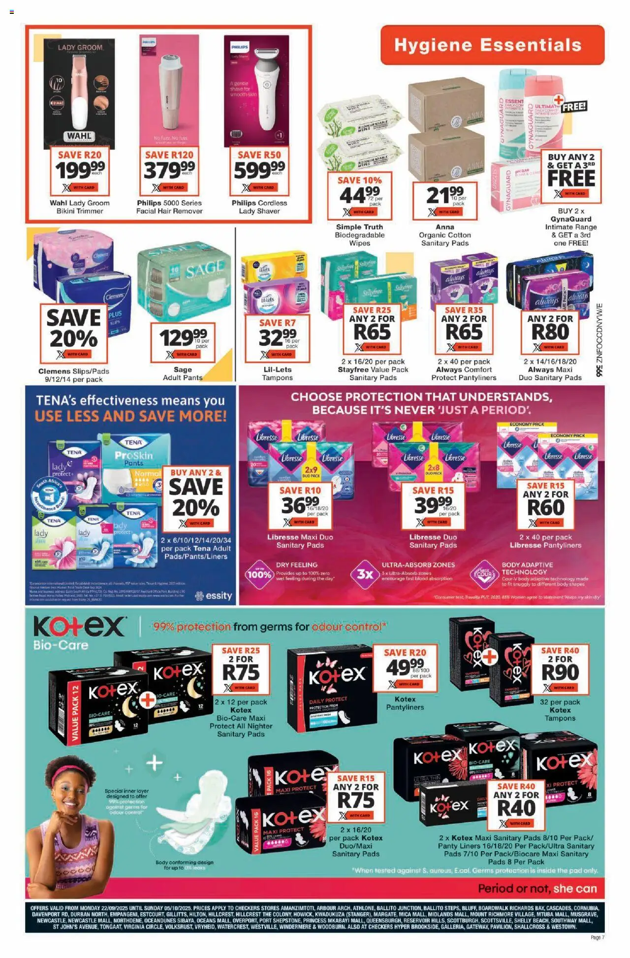 New Checkers catalogue – valid from 22.09.2025 | Page: 7 | Products: Pants, Desk, Pads, Panty liners