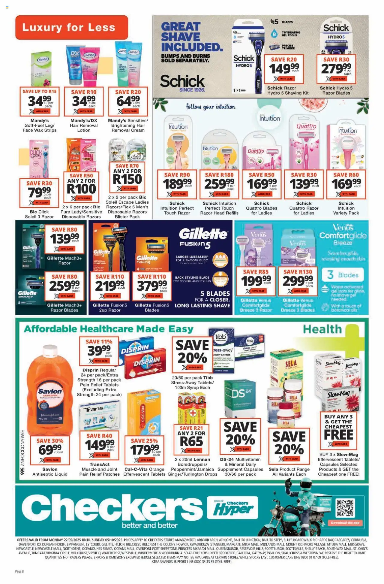 New Checkers catalogue – valid from 22.09.2025 | Page: 8 | Products: Wax, Cream, Water, Razors