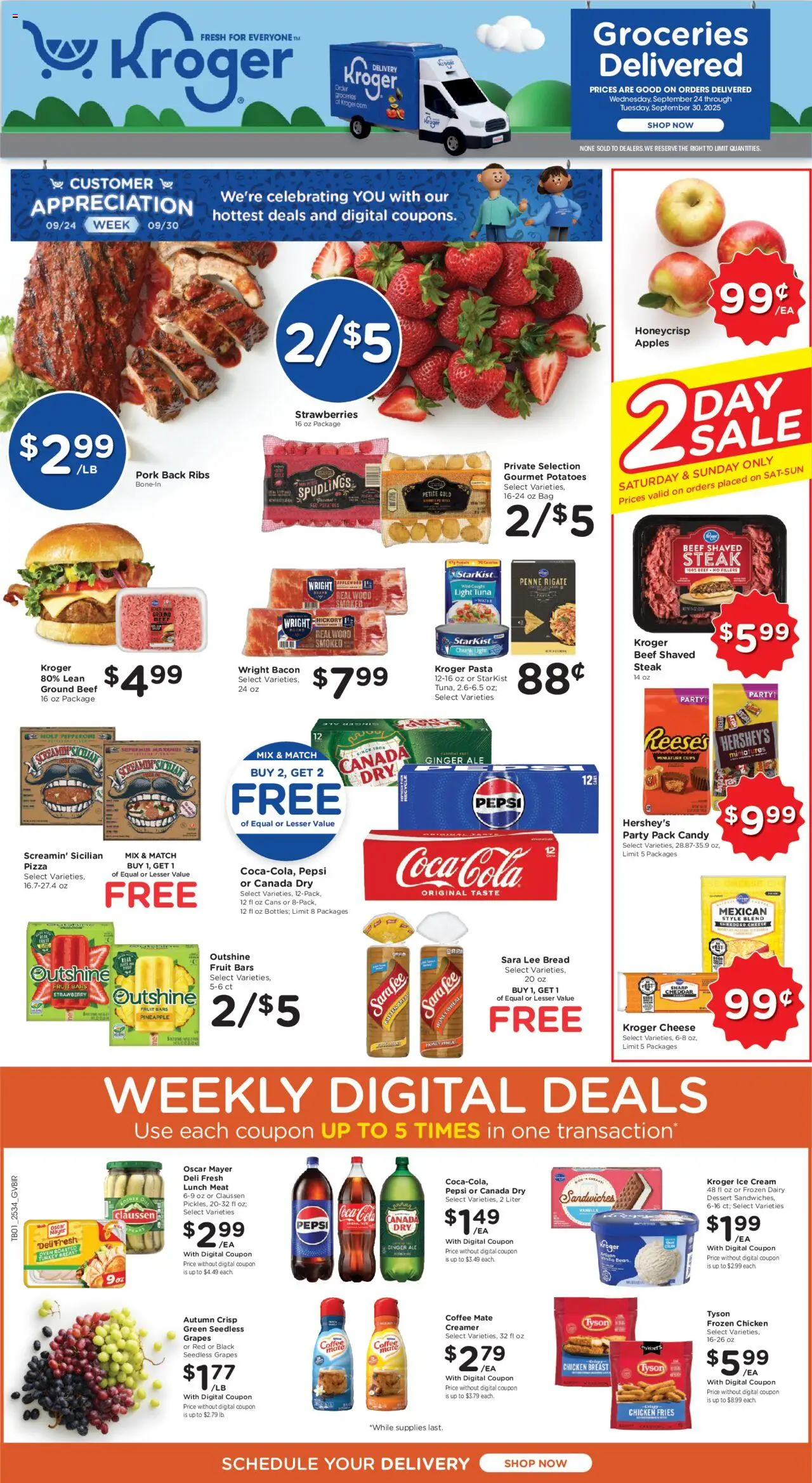 Kroger Weekly Ad - valid from 24.09.2025 | Page: 1 | Products: Bread, Coffee, Beef, Cream