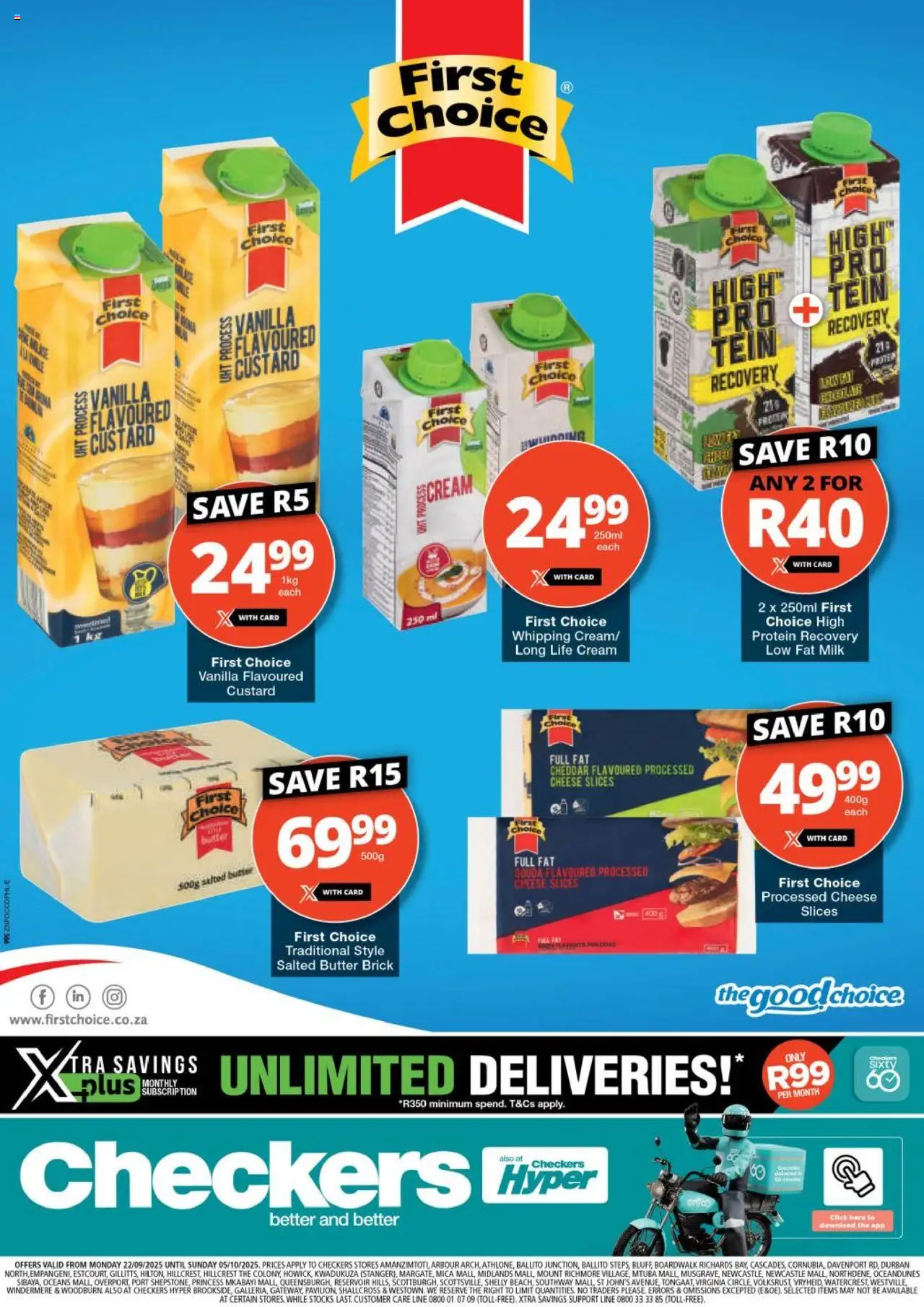 New Checkers catalogue – valid from 22.09.2025 | Page: 1 | Products: Custard, Detergente líquido, Cheese, Cream