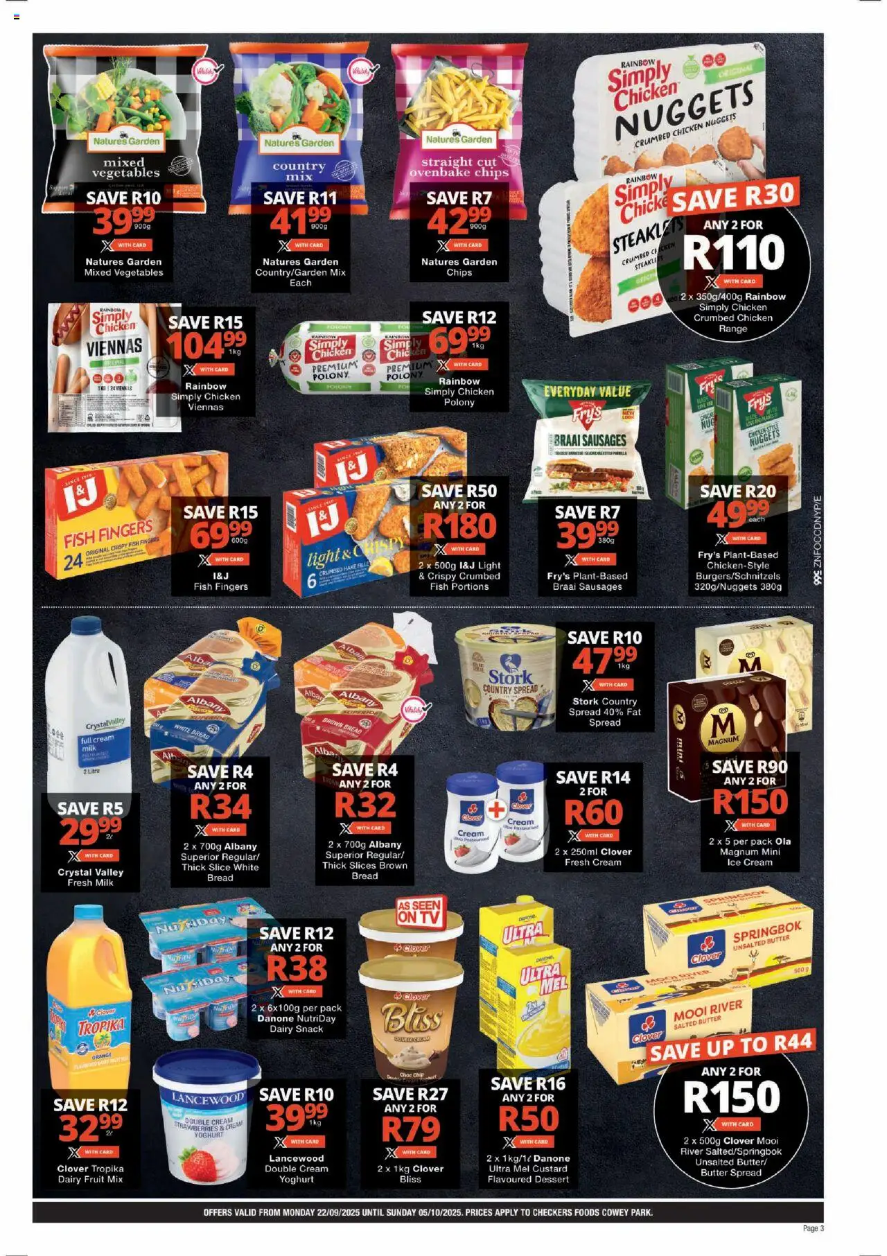 New Checkers catalogue – valid from 22.09.2025 | Page: 3 | Products: Custard, Butter, Strawberries, Fry's