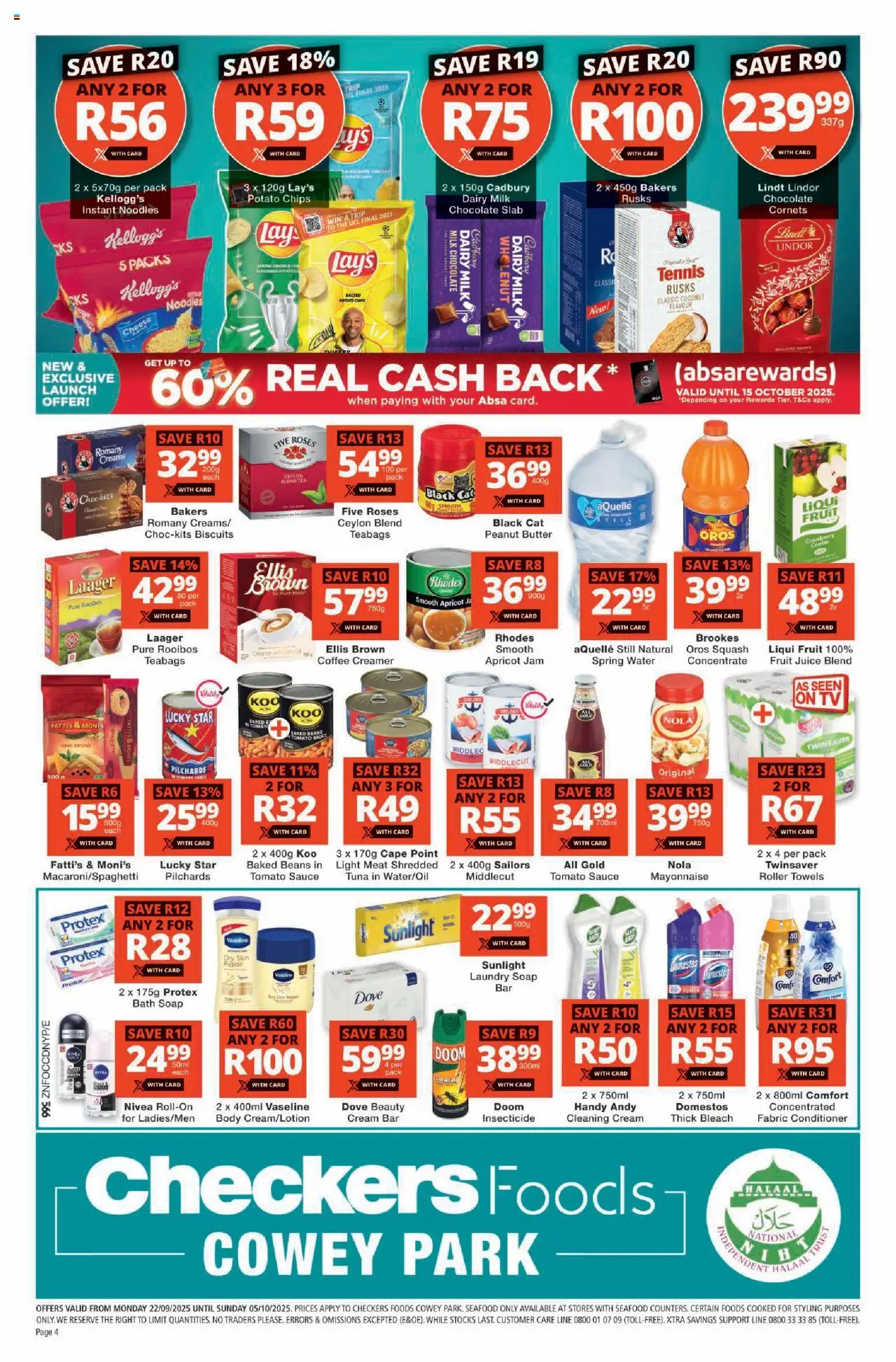 New Checkers catalogue – valid from 22.09.2025 | Page: 4 | Products: Squash, Butter, Rusks, Mayonnaise