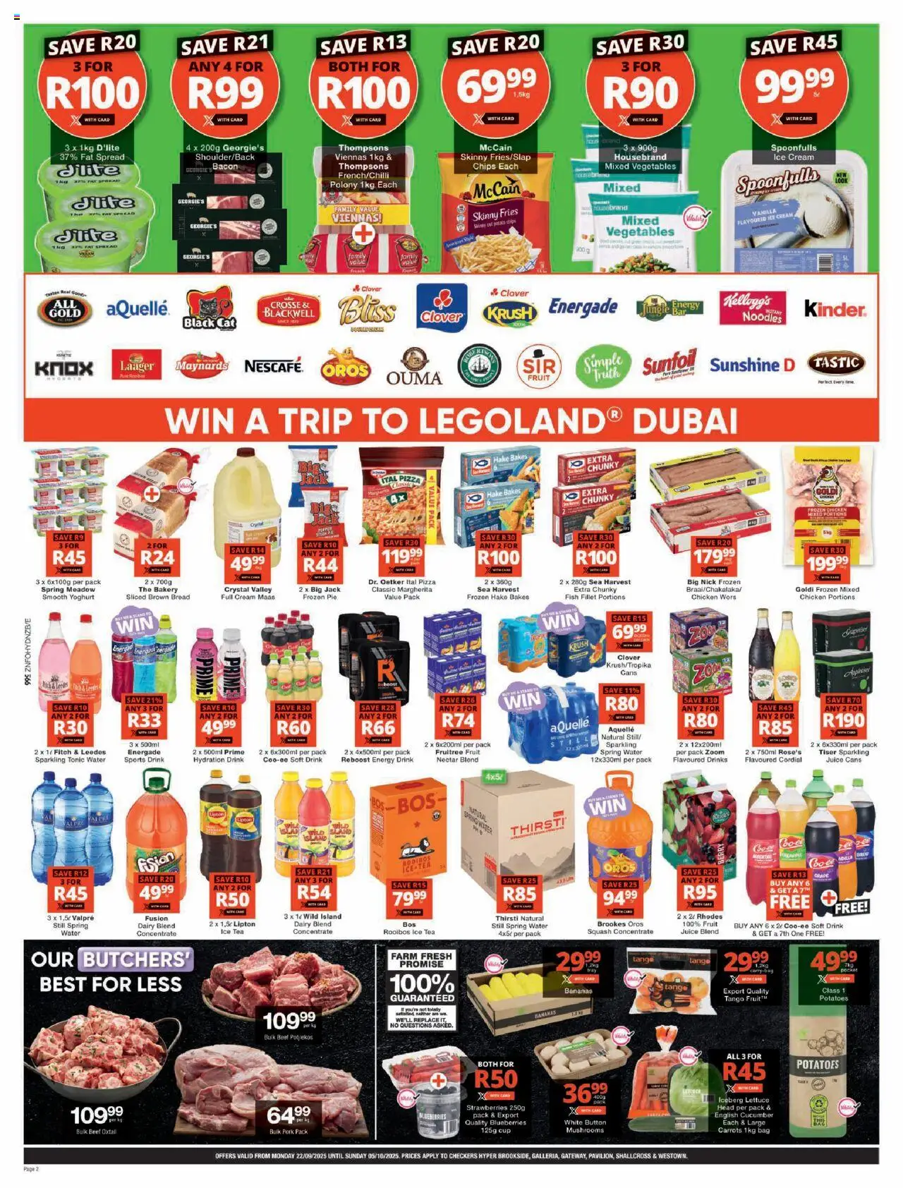 New Checkers catalogue – valid from 22.09.2025 | Page: 2 | Products: Bananas, Strawberries, Water, Bacon