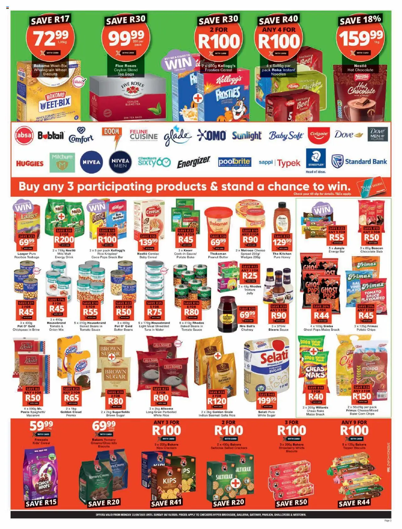 New Checkers catalogue – valid from 22.09.2025 | Page: 3 | Products: Beans, Baked beans, Biscuits, Sugar