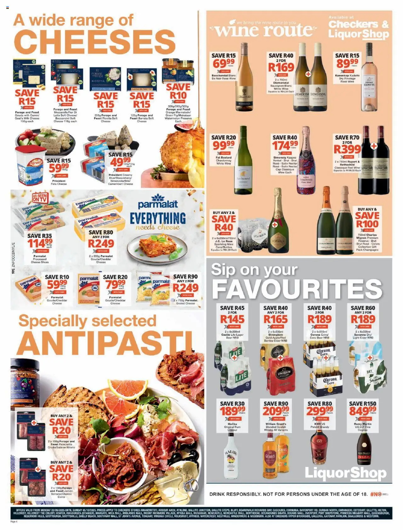 New Checkers catalogue – valid from 22.09.2025 | Page: 4 | Products: Pan de Viena, Cheese, Light, Wine