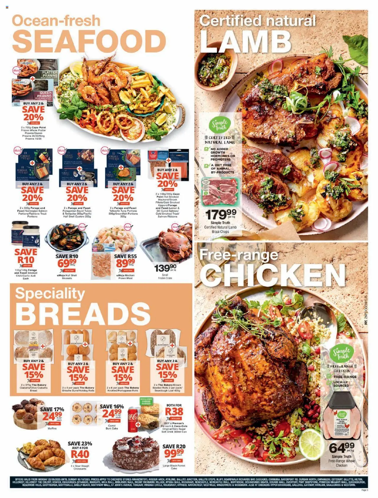 New Checkers catalogue – valid from 22.09.2025 | Page: 5 | Products: Tuna, Bread, Touca de banho, Lemon