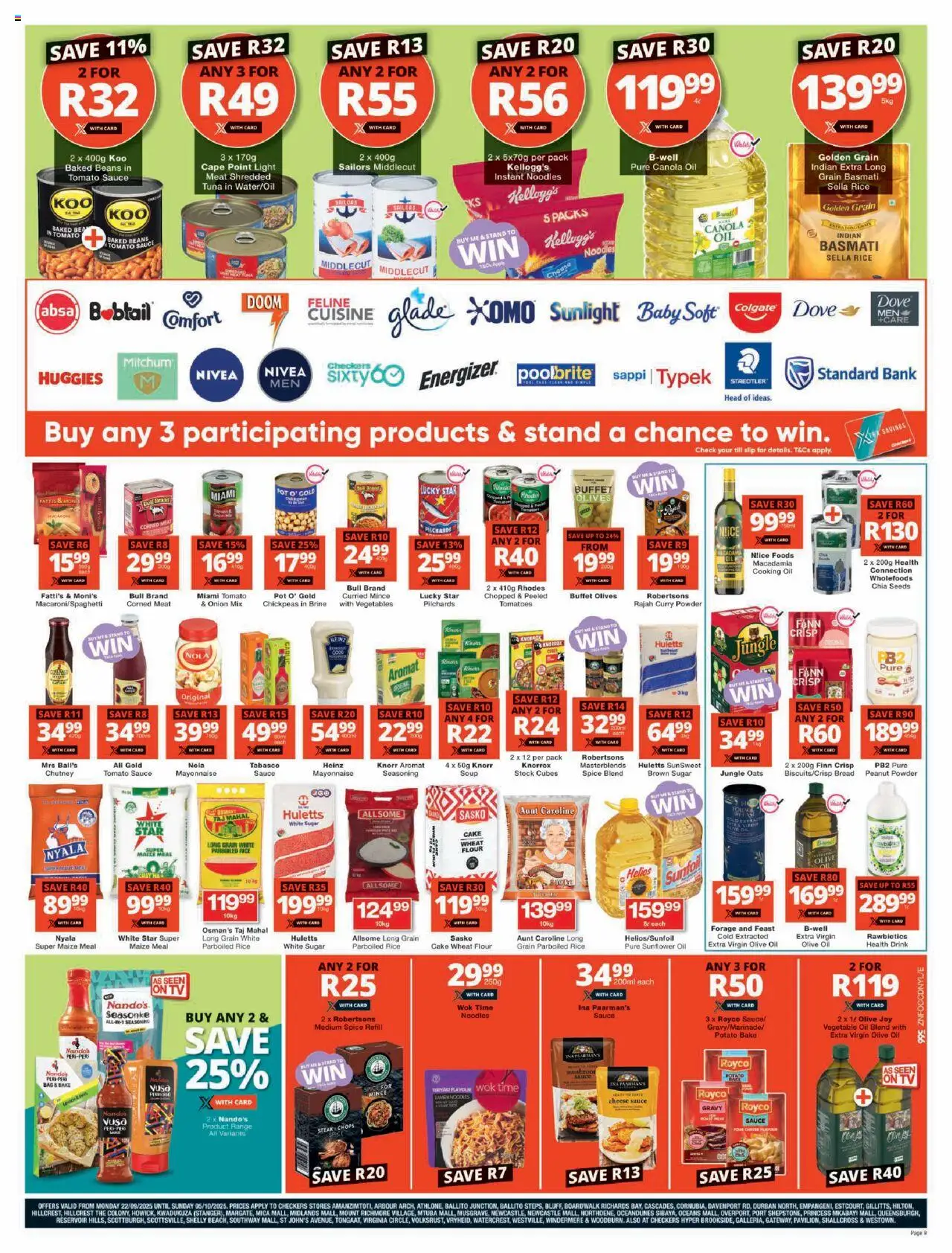 New Checkers catalogue – valid from 22.09.2025 | Page: 9 | Products: Pilchards, Chutney, Baked beans, Tomato sauce