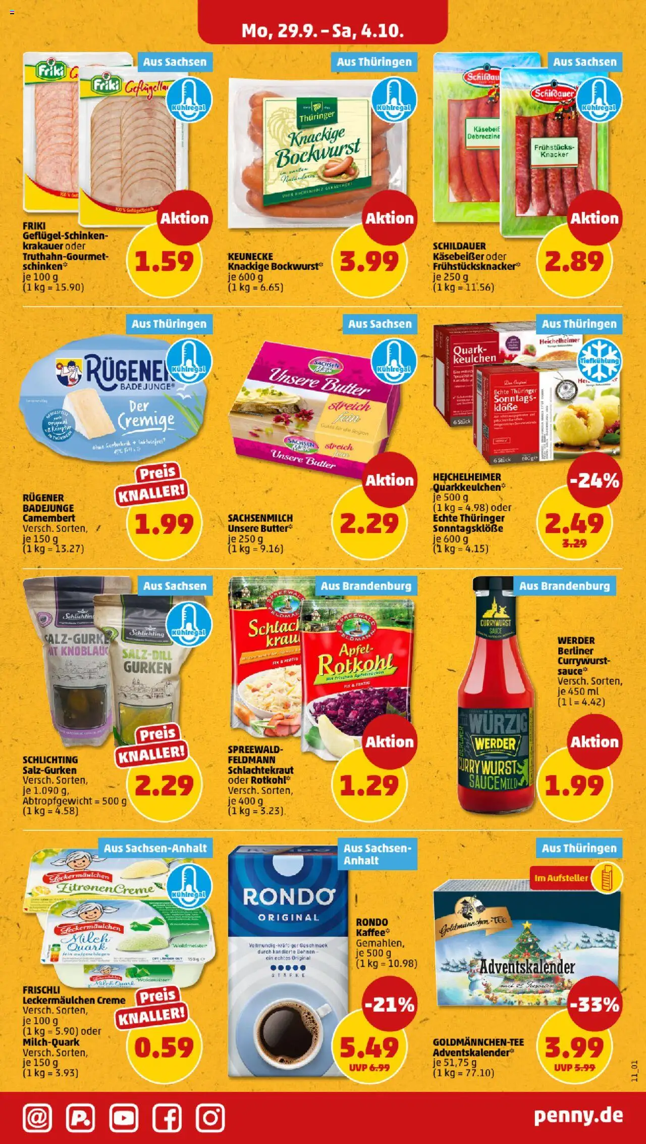 Penny Prospekt 	 – gültig ab 29.09.2025 | Seite: 11 | Produkte: Berliner, Bockwurst, Creme, Gurken