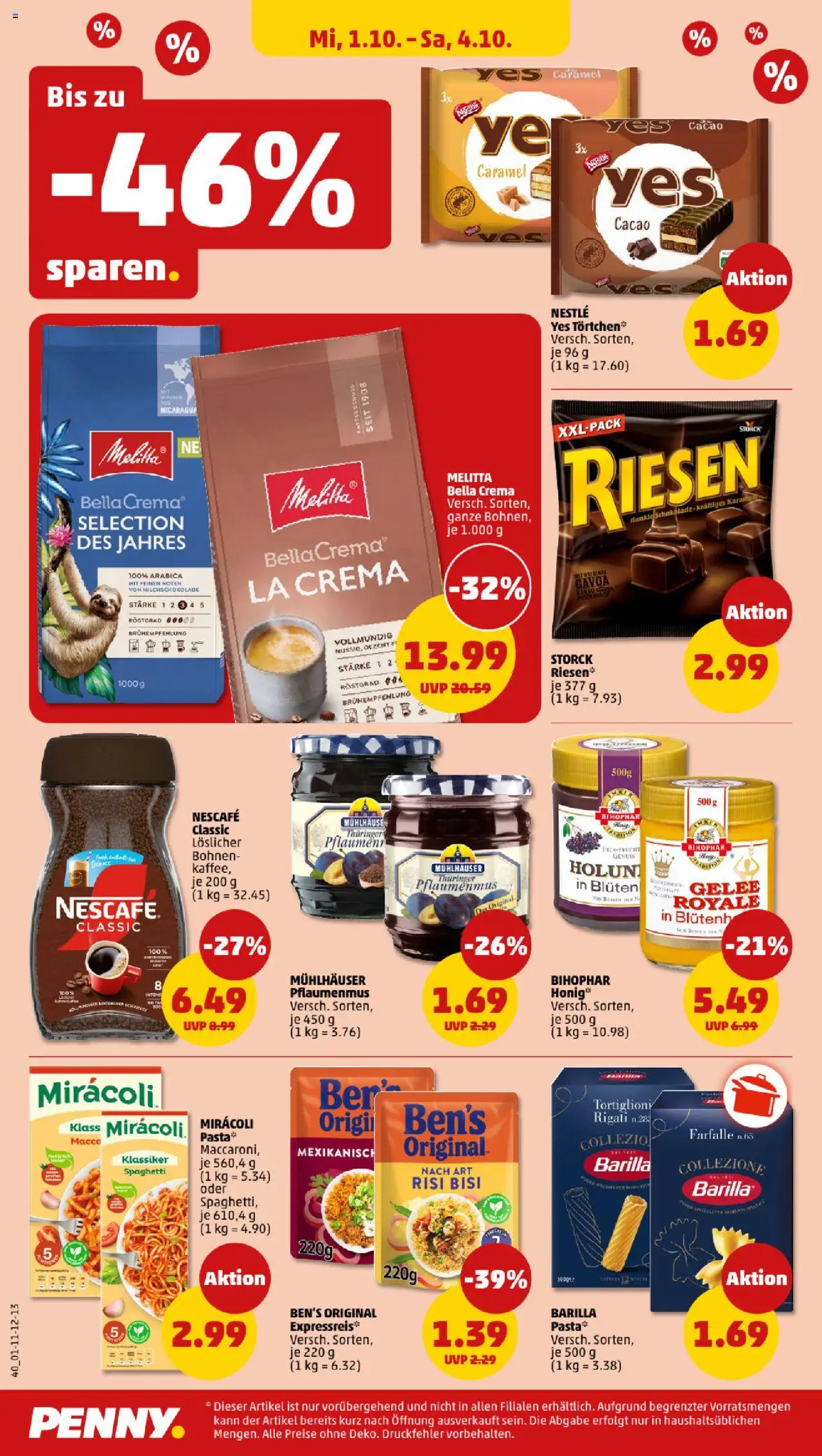 Penny Prospekt 	 – gültig ab 29.09.2025 | Seite: 40 | Produkte: Pflaumen, Barilla, Dunkle schokolade, Nescafe classic