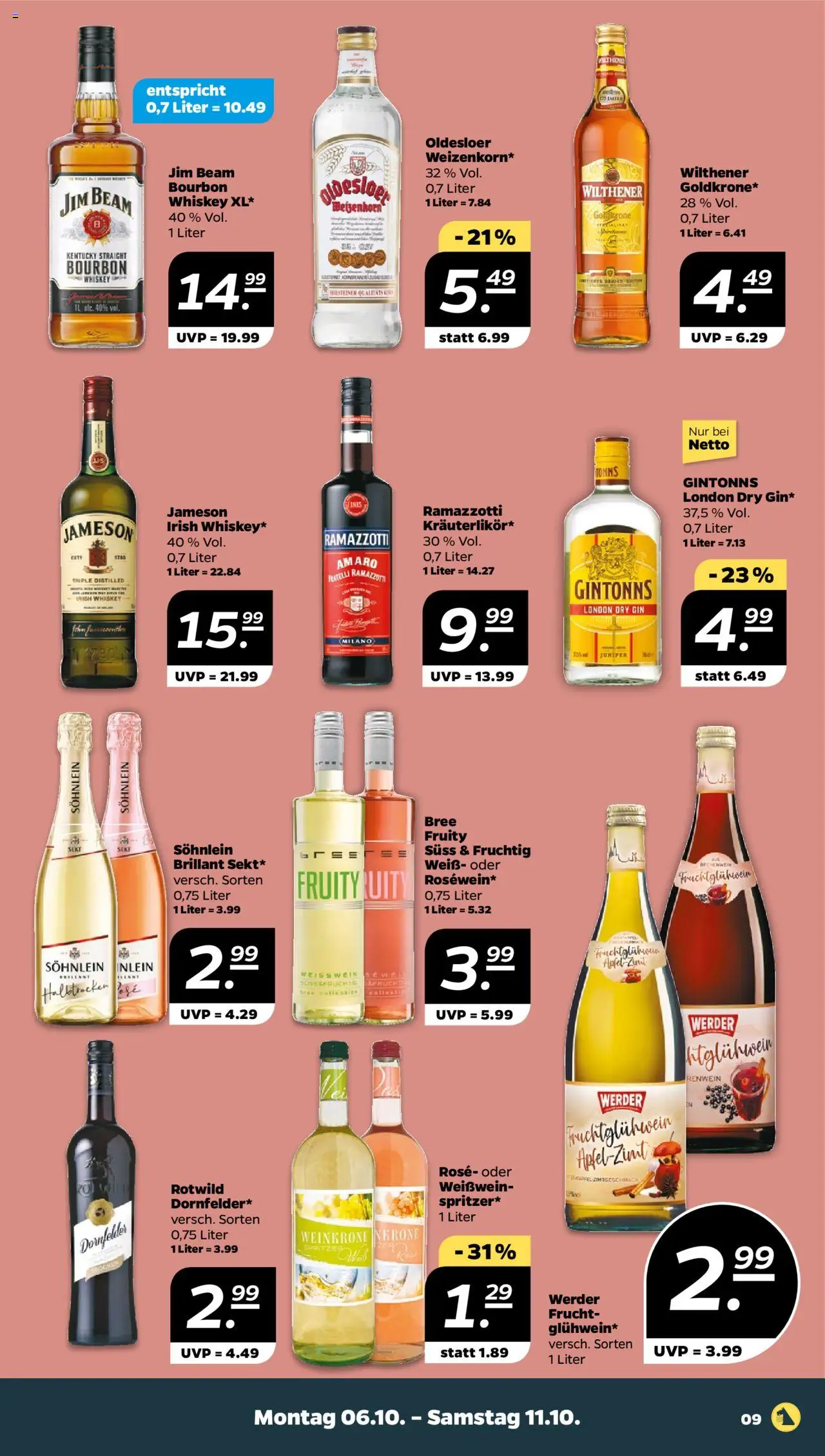 Netto Prospekt 	 – gültig ab 06.10.2025 | Seite: 9 | Produkte: Oldesloer, Wein, Bourbon, Whiskey
