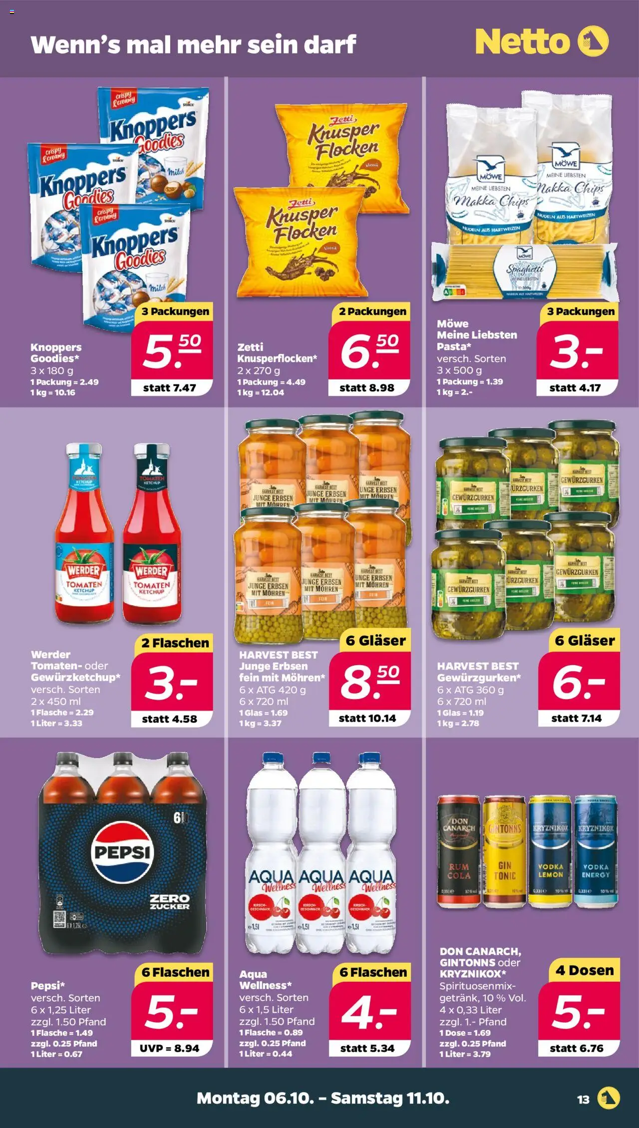 Netto Prospekt 	 – gültig ab 06.10.2025 | Seite: 13 | Produkte: Energy, Knoppers, Pepsi, Ketchup
