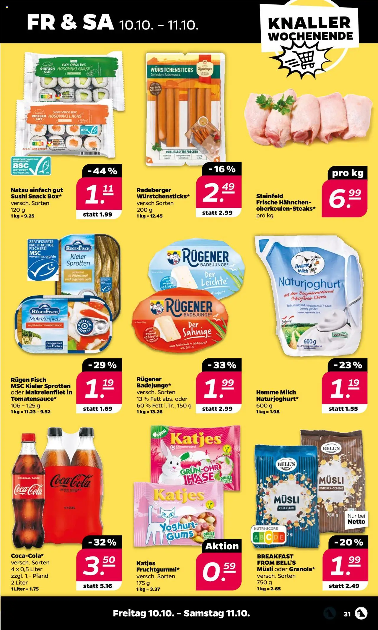 Netto Prospekt 	 – gültig ab 06.10.2025 | Seite: 31 | Produkte: Hahnchen, Coca cola, Fisch, Lachs