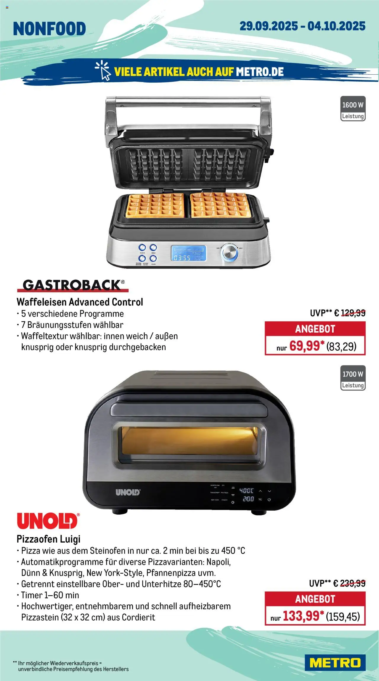 Metro Prospekt 	 – gültig ab 29.09.2025 | Seite: 20 | Produkte: Pizza, Waffeleisen