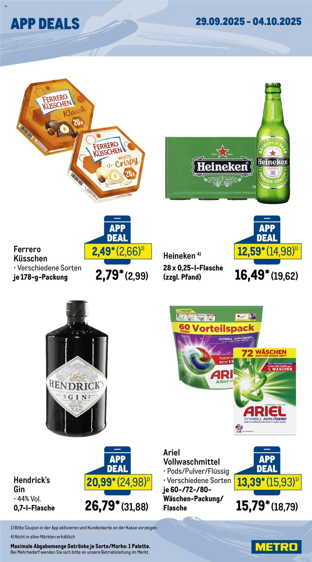 Metro App Deals – gültig ab 29.09.2025 | Seite: 2 | Produkte: Ariel, Heineken, Wasser