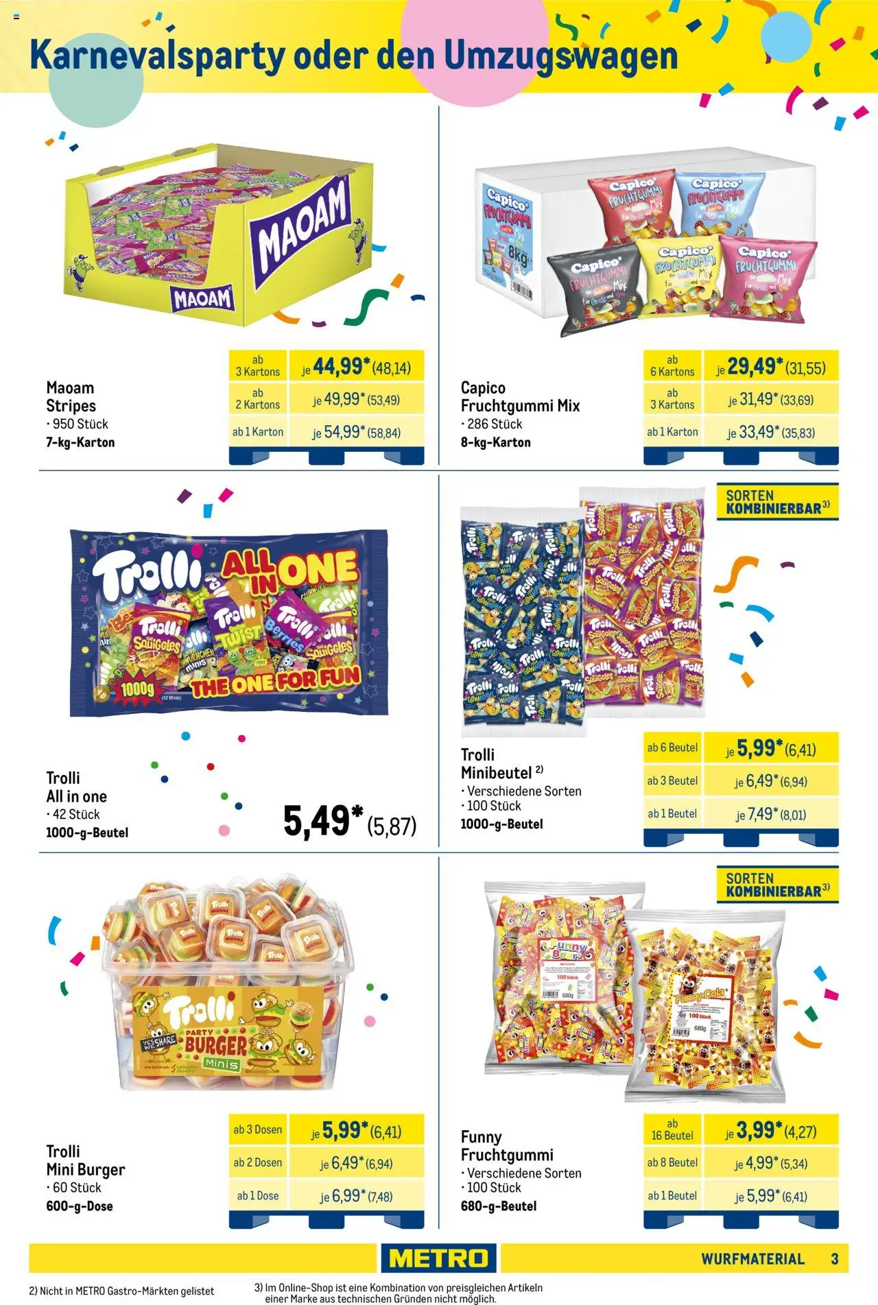 Metro Wurfmaterial Karneval – gültig ab 01.10.2025 | Seite: 3 | Produkte: Cola, Burger