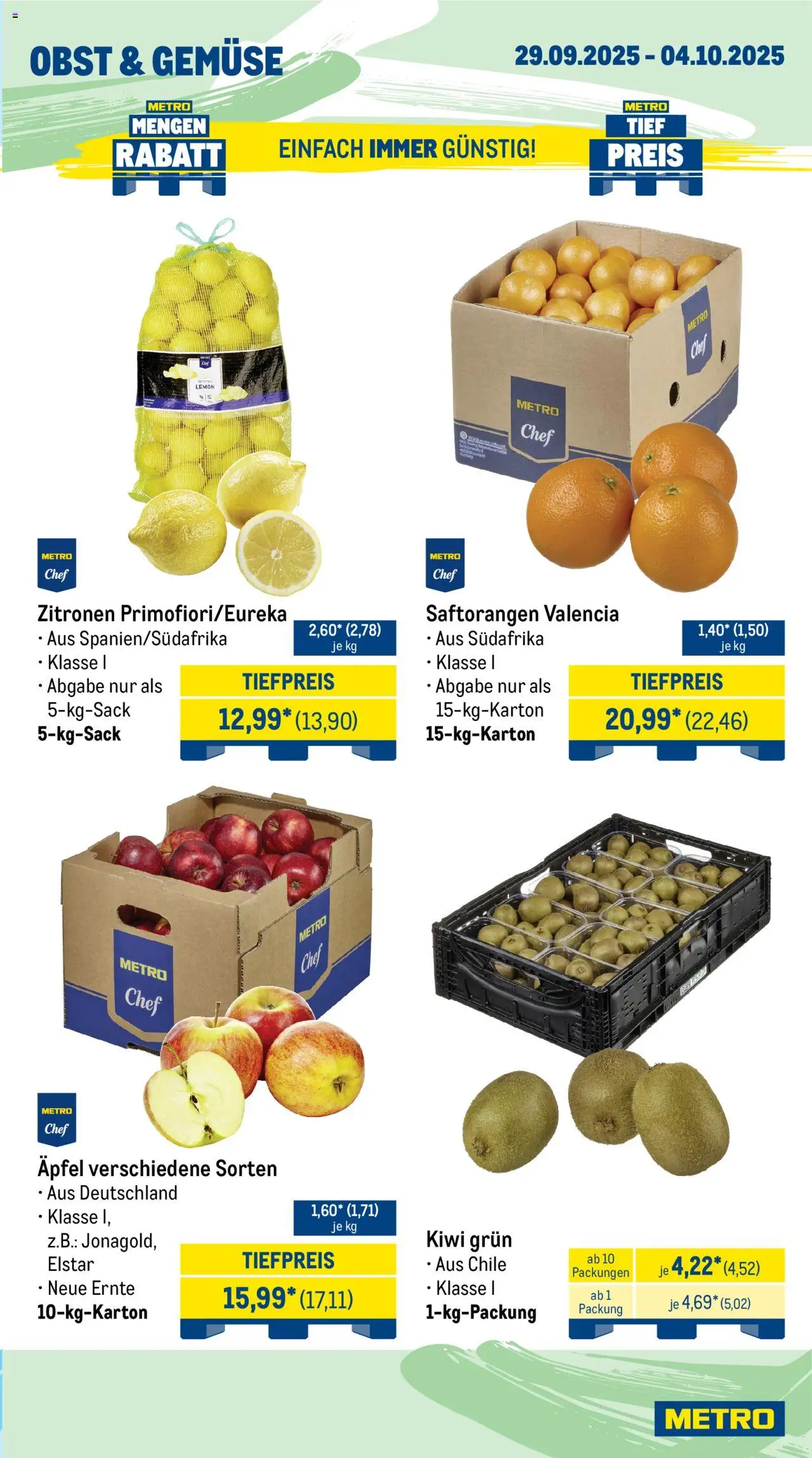 Metro Wochen-Angebote Gastro – gültig ab 29.09.2025 | Seite: 7 | Produkte: Gemüse, Obst, Kiwi, Zitronen