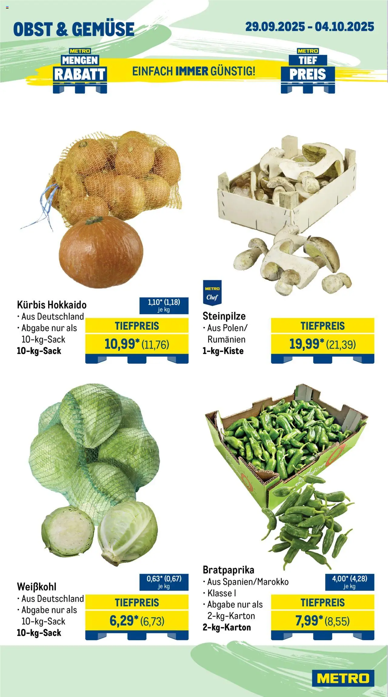 Metro Wochen-Angebote Gastro – gültig ab 29.09.2025 | Seite: 8 | Produkte: Gemüse, Obst, Kürbis