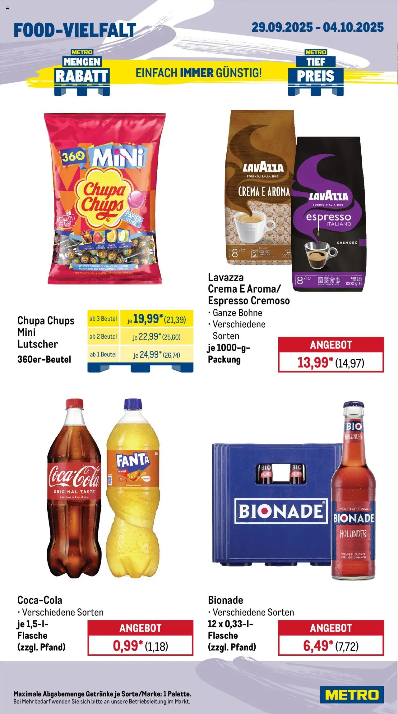 Metro Wochen-Angebote Gastro – gültig ab 29.09.2025 | Seite: 14 | Produkte: Lavazza, Fanta, Bionade