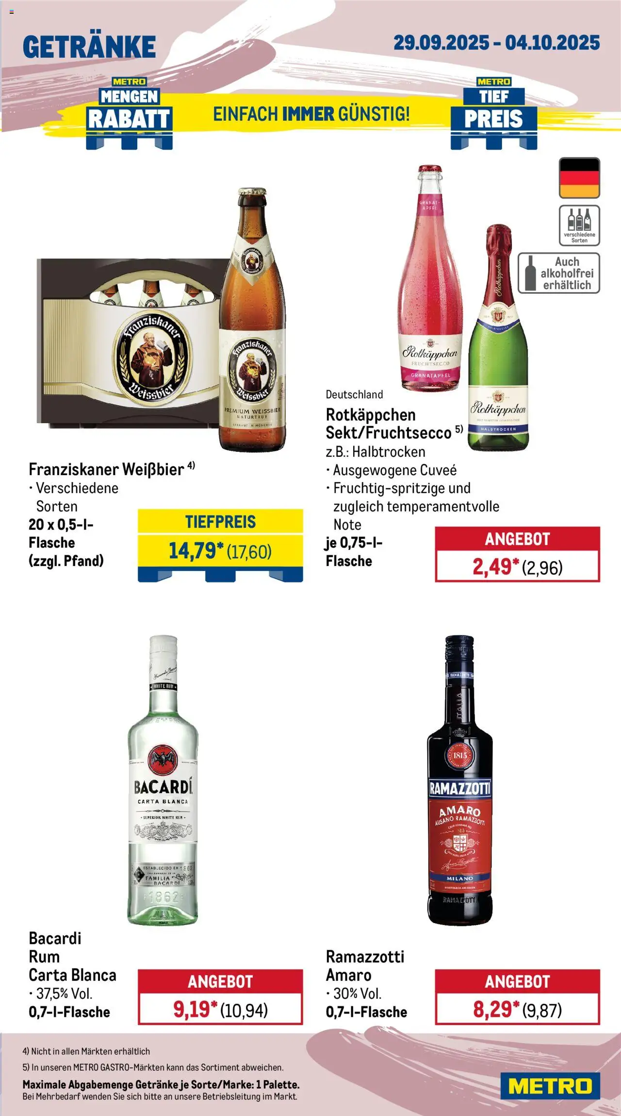 Metro Wochen-Angebote Gastro – gültig ab 29.09.2025 | Seite: 15 | Produkte: Franziskaner, Rum, Äpfel, Fruchtsecco