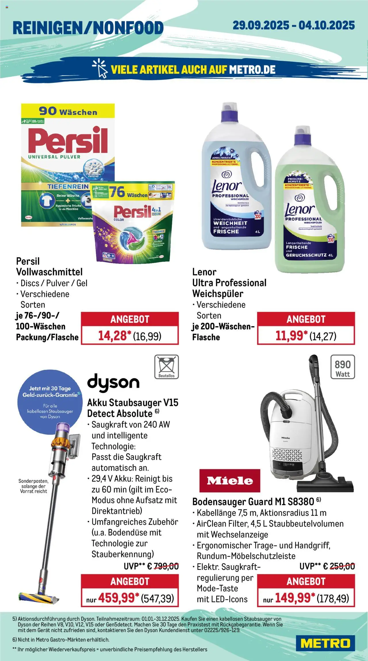 Metro Wochen-Angebote Gastro – gültig ab 29.09.2025 | Seite: 16 | Produkte: Dyson, Staubsauger, Weichspüler, Persil