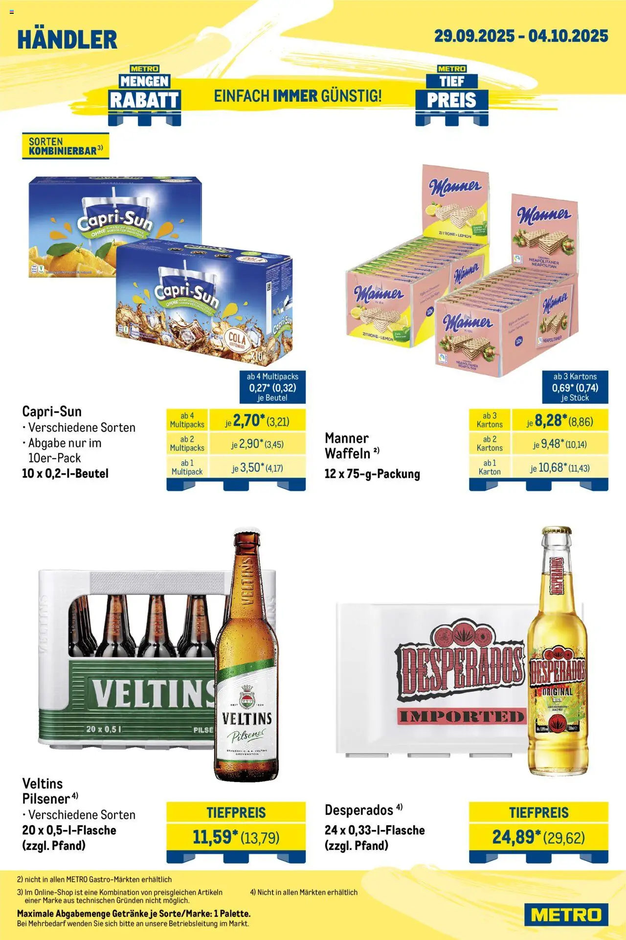 Metro Wochen-Angebote Händler – gültig ab 29.09.2025 | Seite: 3 | Produkte: Capri sun, Waffeln, Desperados, Veltins