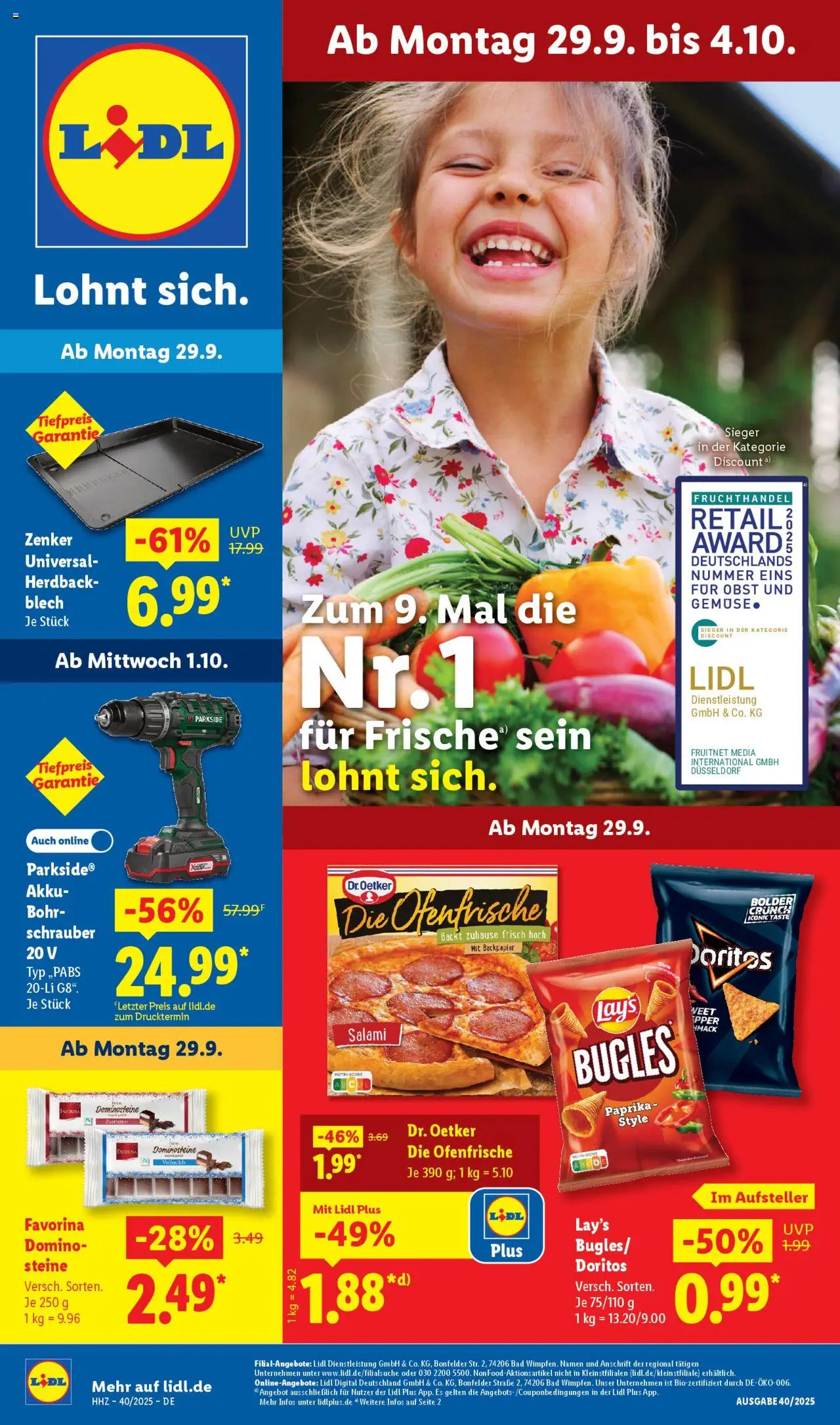 Lidl Prospekt Zossen – gültig ab 29.09.2025 | Seite: 1 | Produkte: Bad, Ofenfrische, Gemüse, Obst